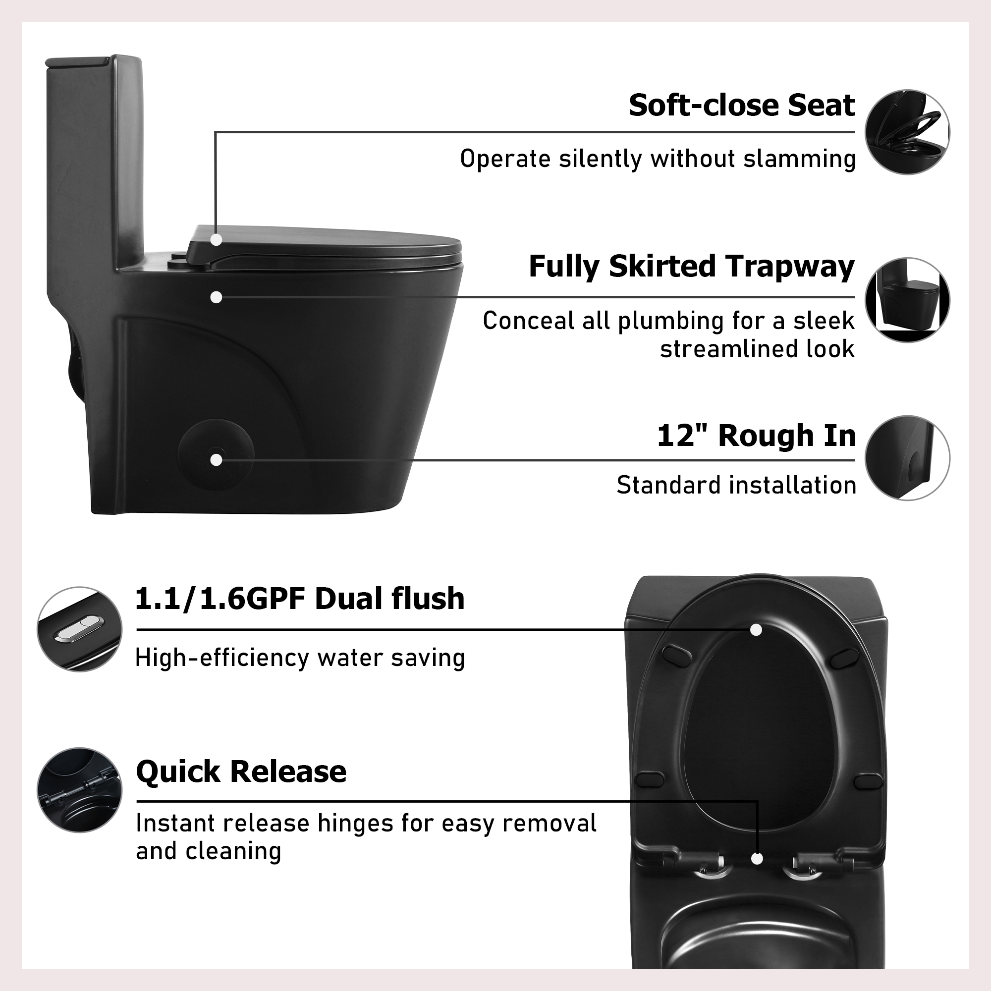 Dual-Flush 1.1/1.6 GPF Elongated One-Piece Toilet with Soft-Close Seat