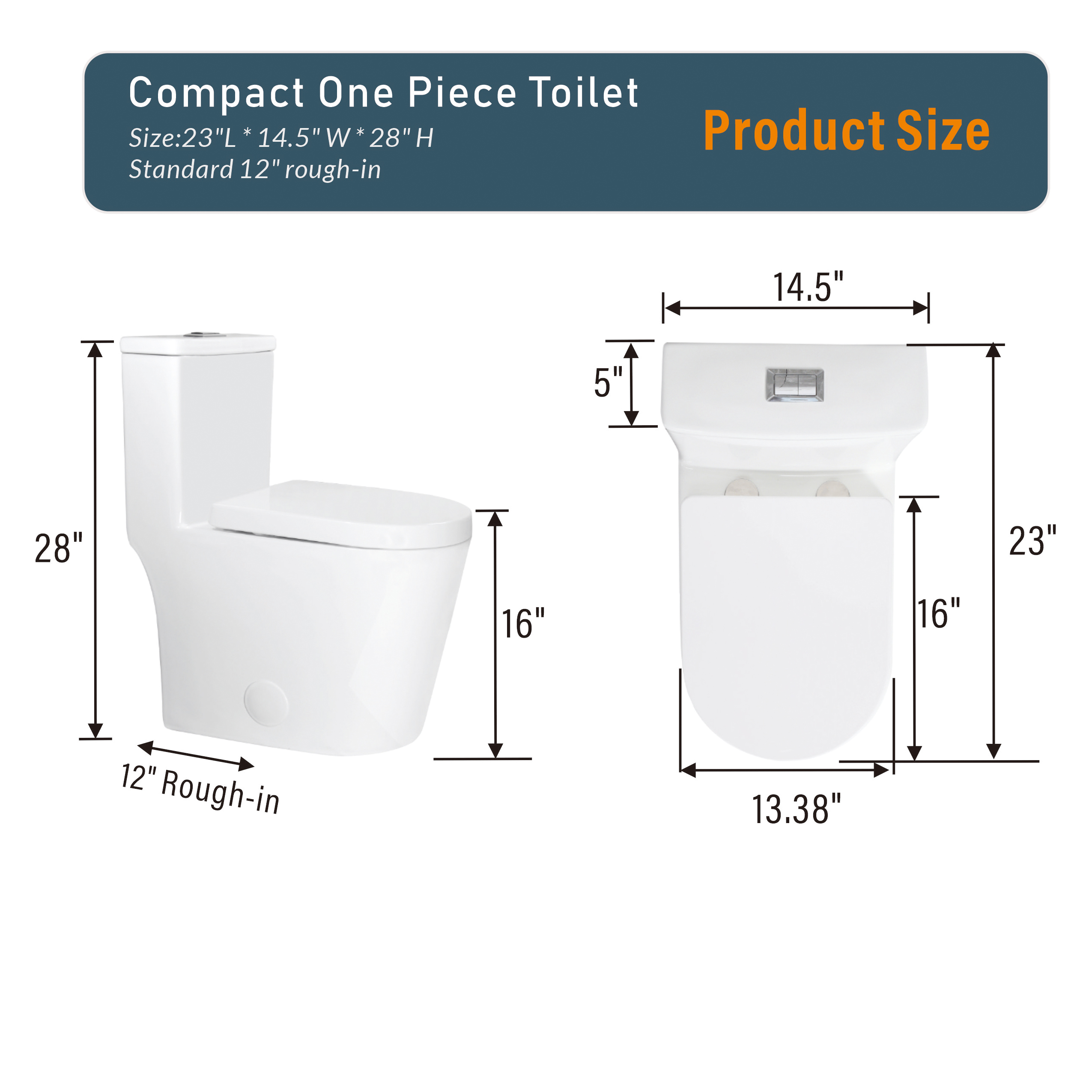 Compact One-Piece Toilet with Dual Flush & Quiet Soft Close Seat