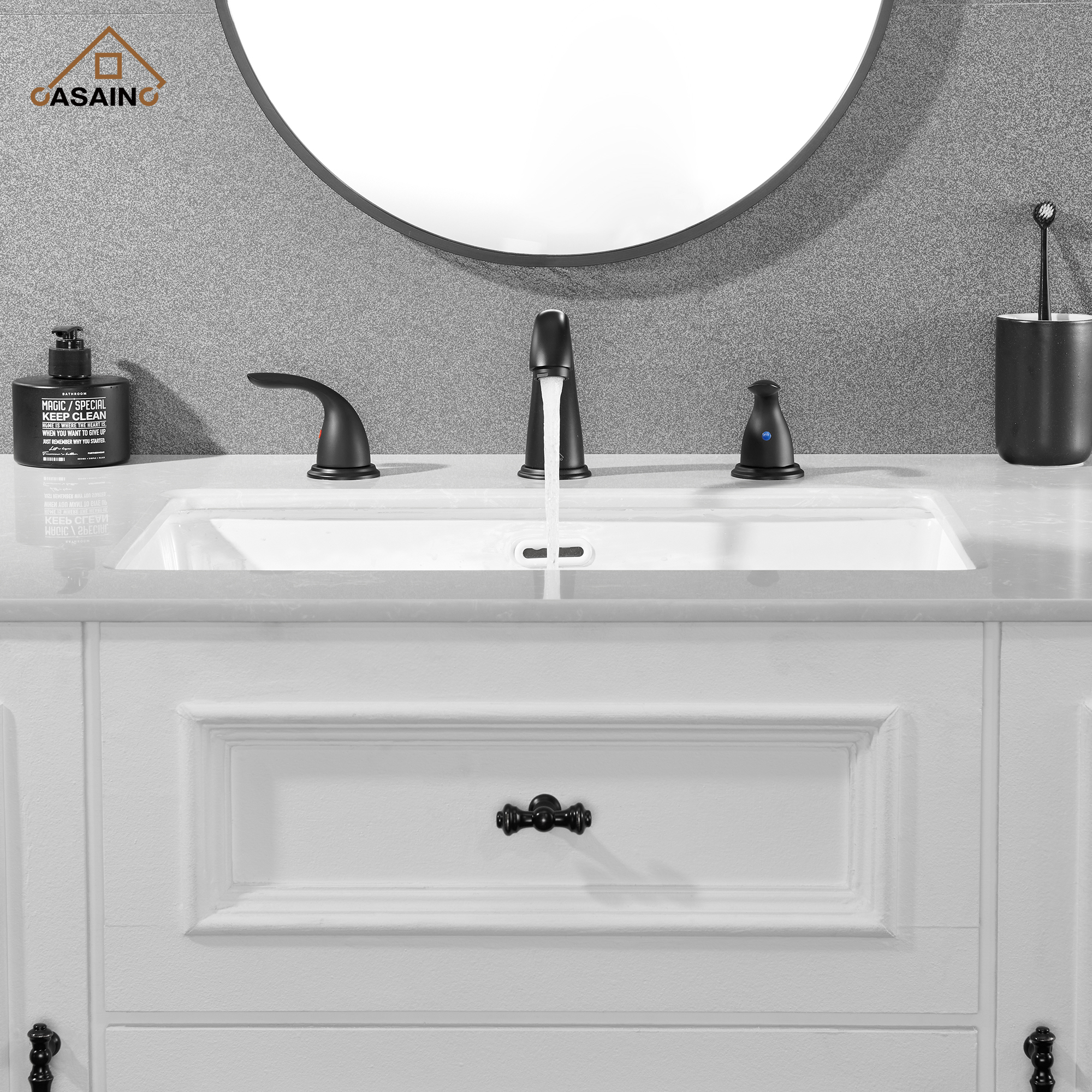 Casainc 4 Inch 2-Handle Bathroom Sink Faucet with Drain Assembly Matte Black/Brushed Nickel/Oil Rubbed Bronz/Brushed Gold 