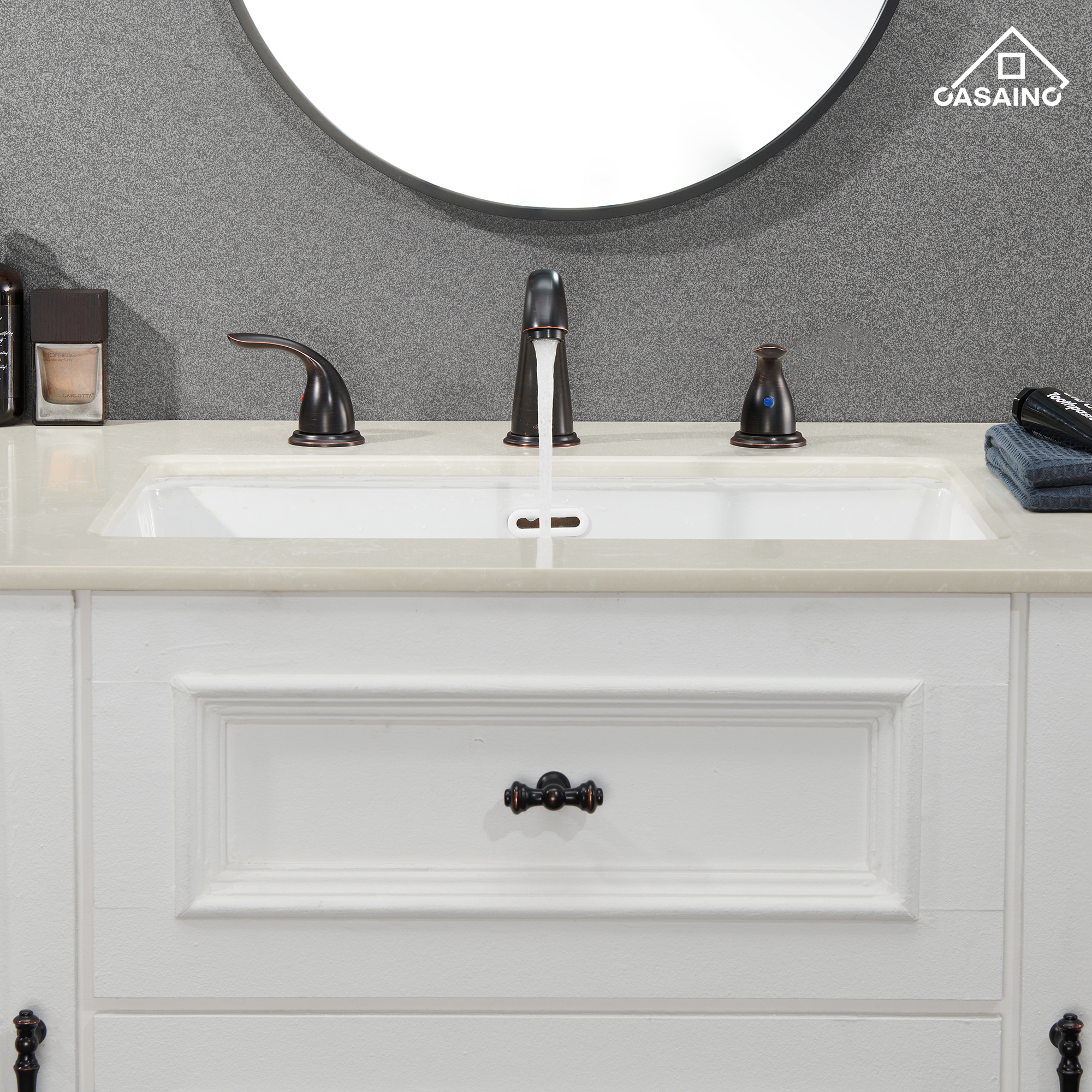 Casainc 4 Inch 2-Handle Bathroom Sink Faucet with Drain Assembly Matte Black/Brushed Nickel/Oil Rubbed Bronz/Brushed Gold 