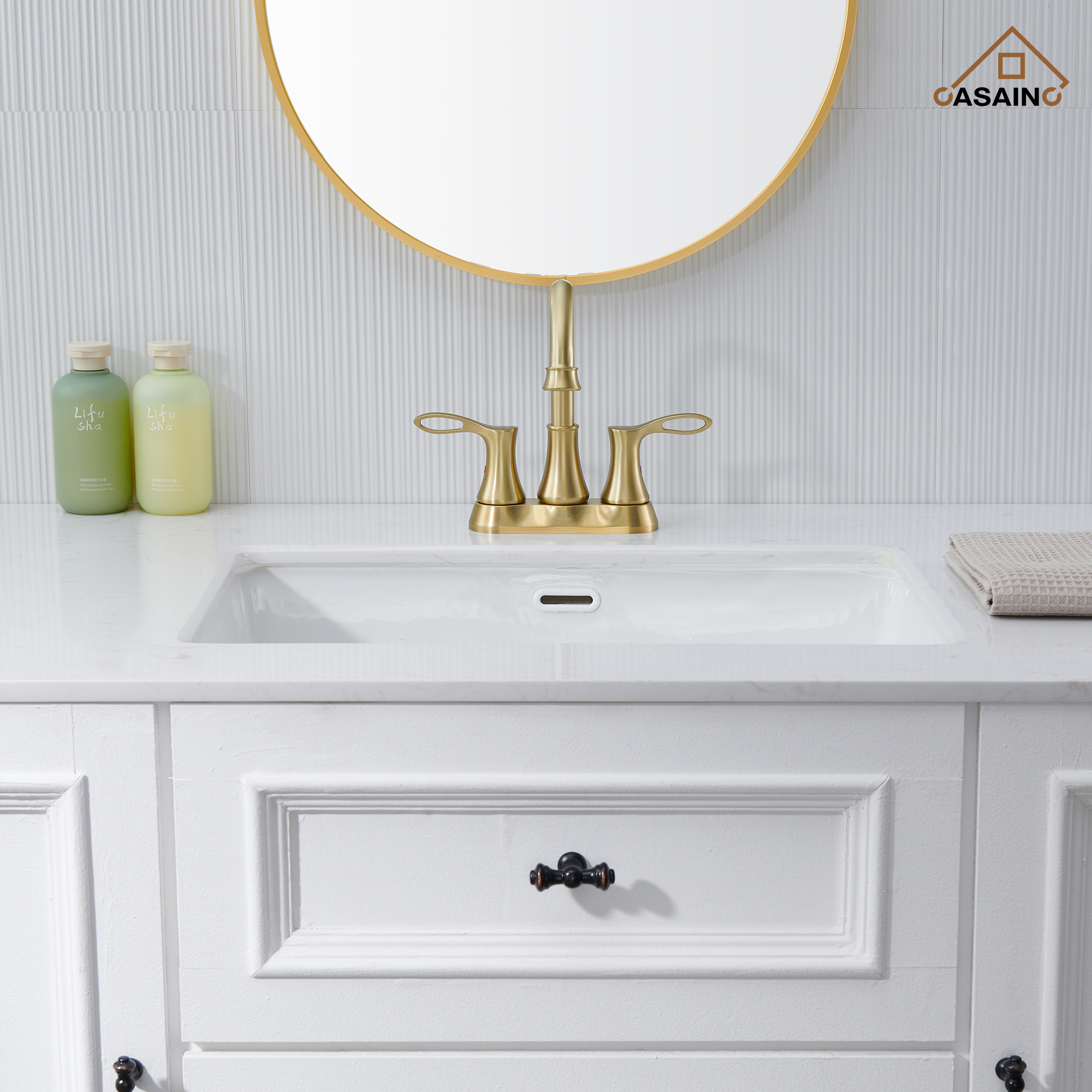 Casainc 4 Inch 2-Handle Centerset Bathroom Sink Faucet 360° Swivel Spout Vanity Faucet