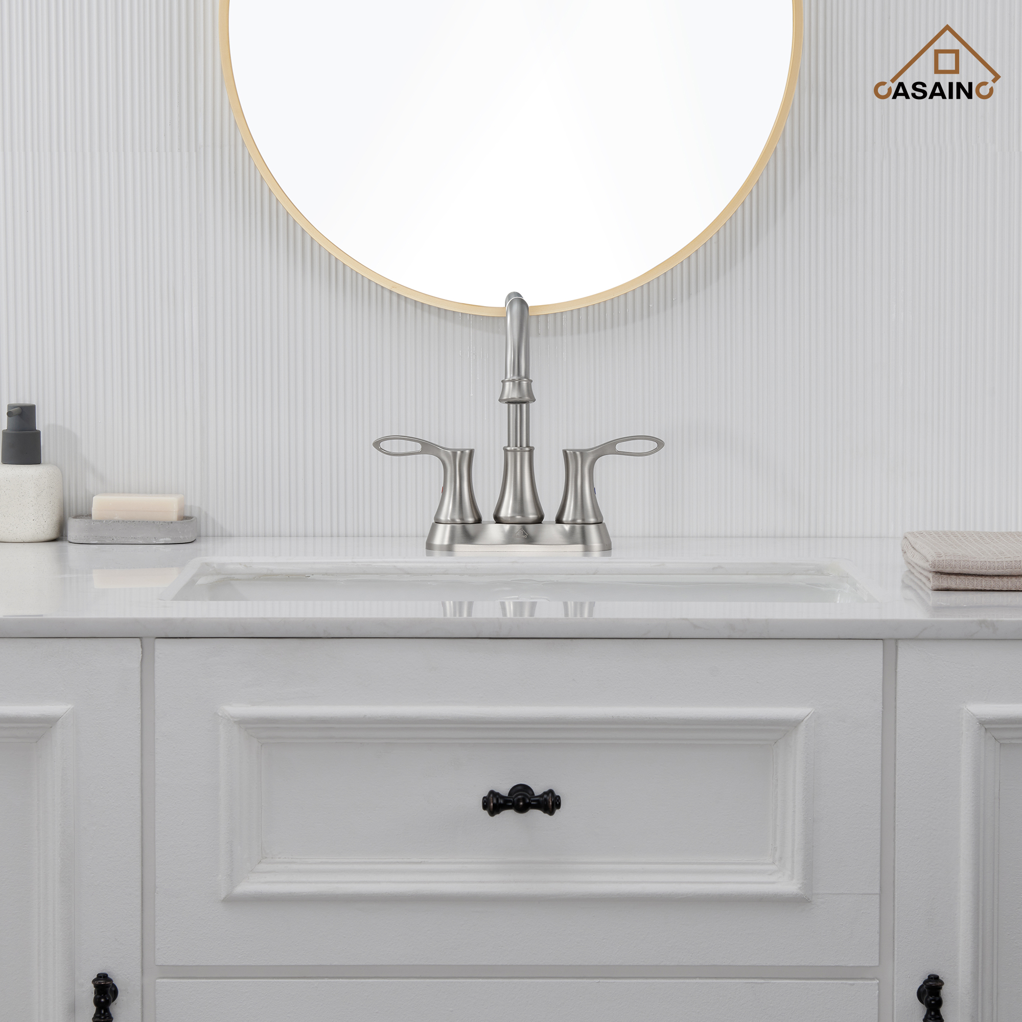 Casainc 4 Inch 2-Handle Centerset Bathroom Sink Faucet 360° Swivel Spout Vanity Faucet