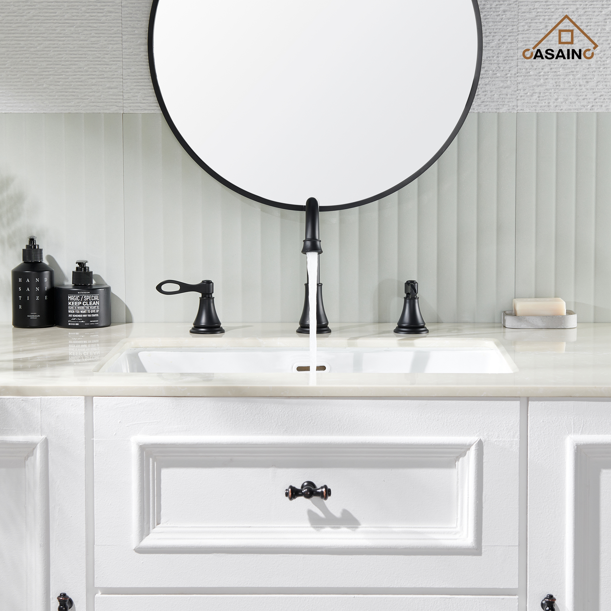 Casainc 8" Brass Bathroom Sink Faucet 3 Hole Gold Bathroom Faucet  2 Handle Gold Faucet for Bathroom Sink with Pop-up Drain Assembly Widespread Vanity Faucets