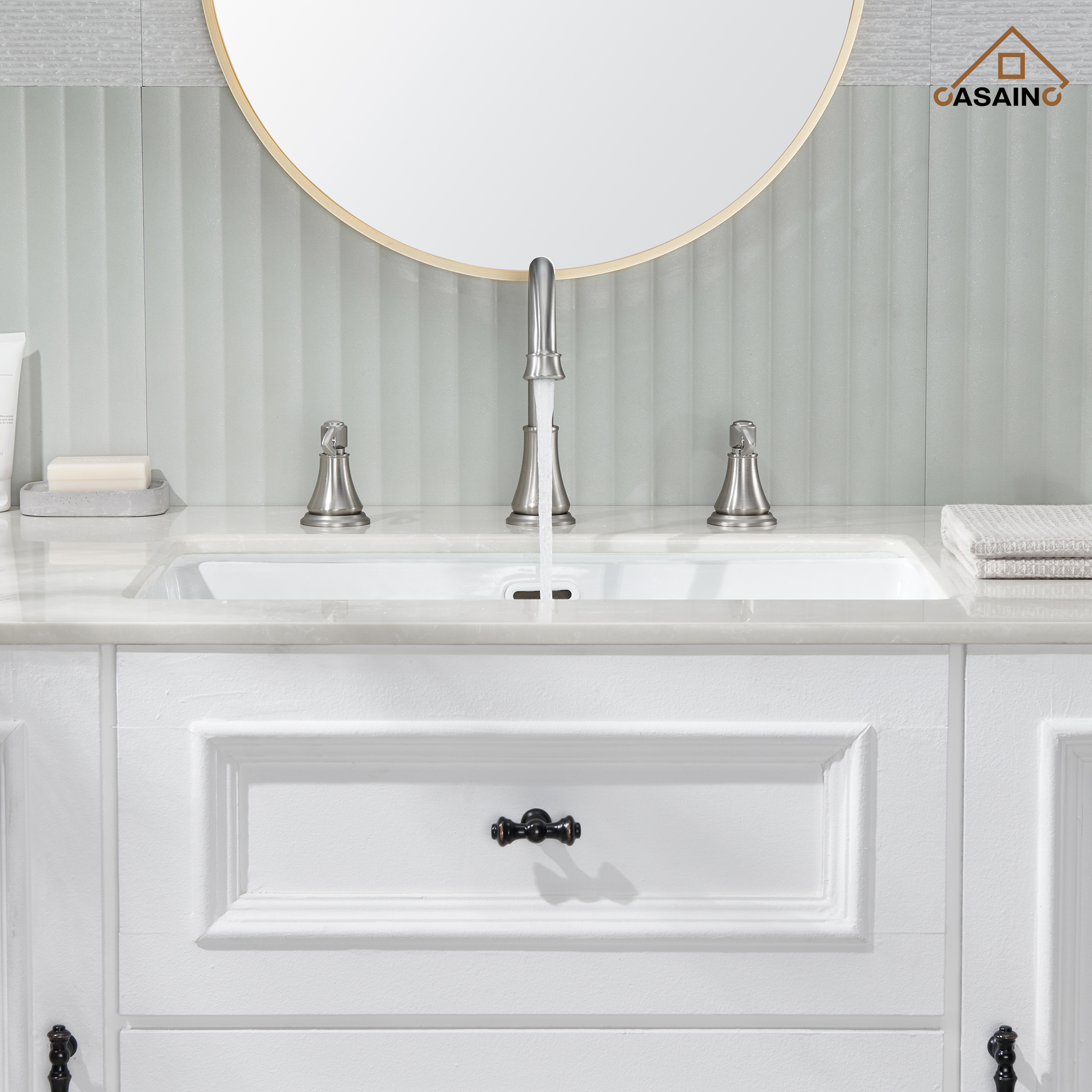 Casainc 8" Brass Bathroom Sink Faucet 3 Hole Gold Bathroom Faucet  2 Handle Gold Faucet for Bathroom Sink with Pop-up Drain Assembly Widespread Vanity Faucets