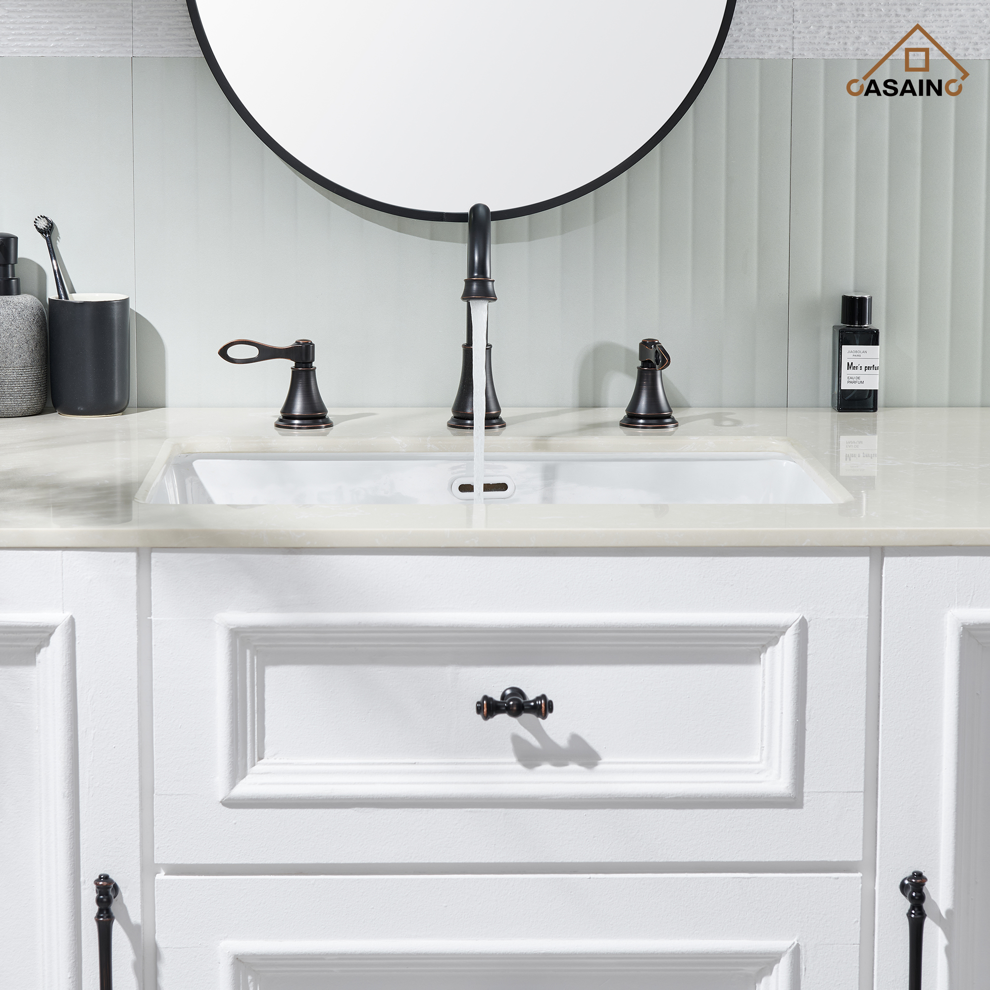 Casainc 8" Brass Bathroom Sink Faucet 3 Hole Gold Bathroom Faucet  2 Handle Gold Faucet for Bathroom Sink with Pop-up Drain Assembly Widespread Vanity Faucets