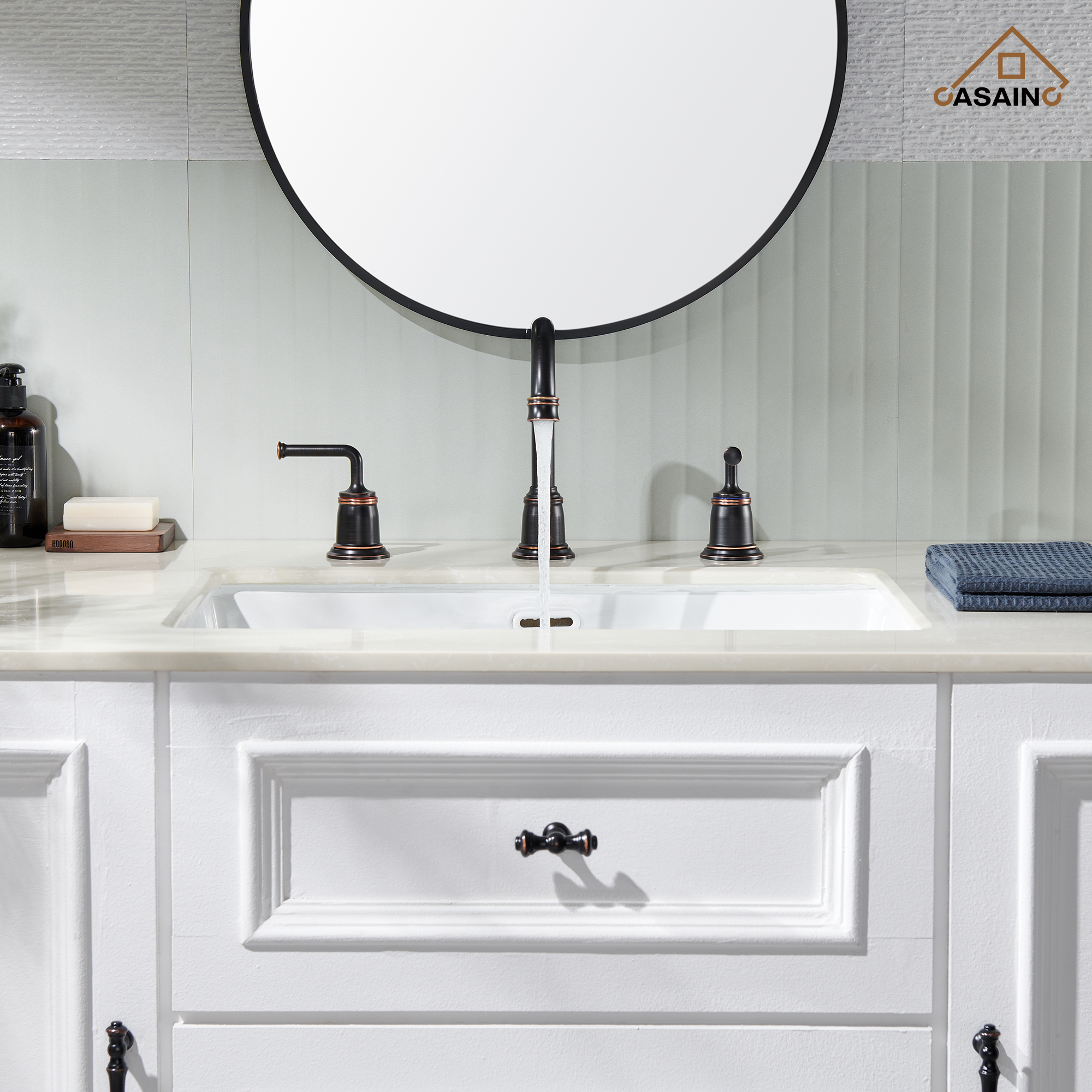 Casainc 8" Brass Bathroom Sink Faucet 2 Handle 3 Hole Gold Bathroom Faucet for Bathroom Sink with Pop-up Drain Assembly Widespread Vanity Faucets