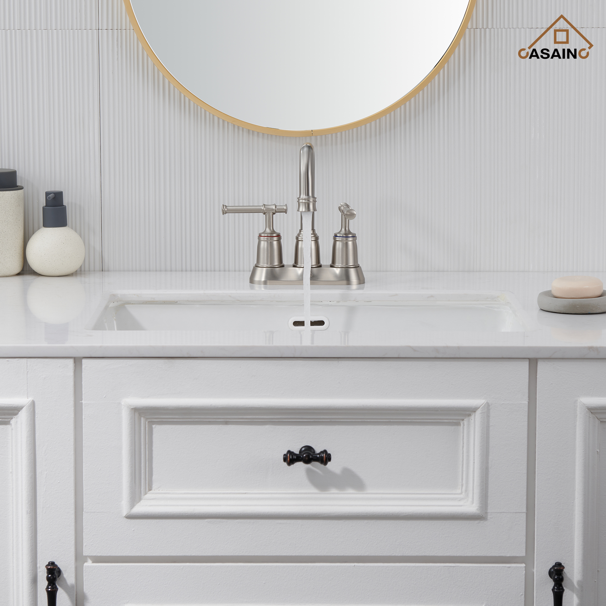 Casainc 4 Inch 2-Handle Centerset for Bathroom Sink Vanity Faucet 360° Swivel Spout
