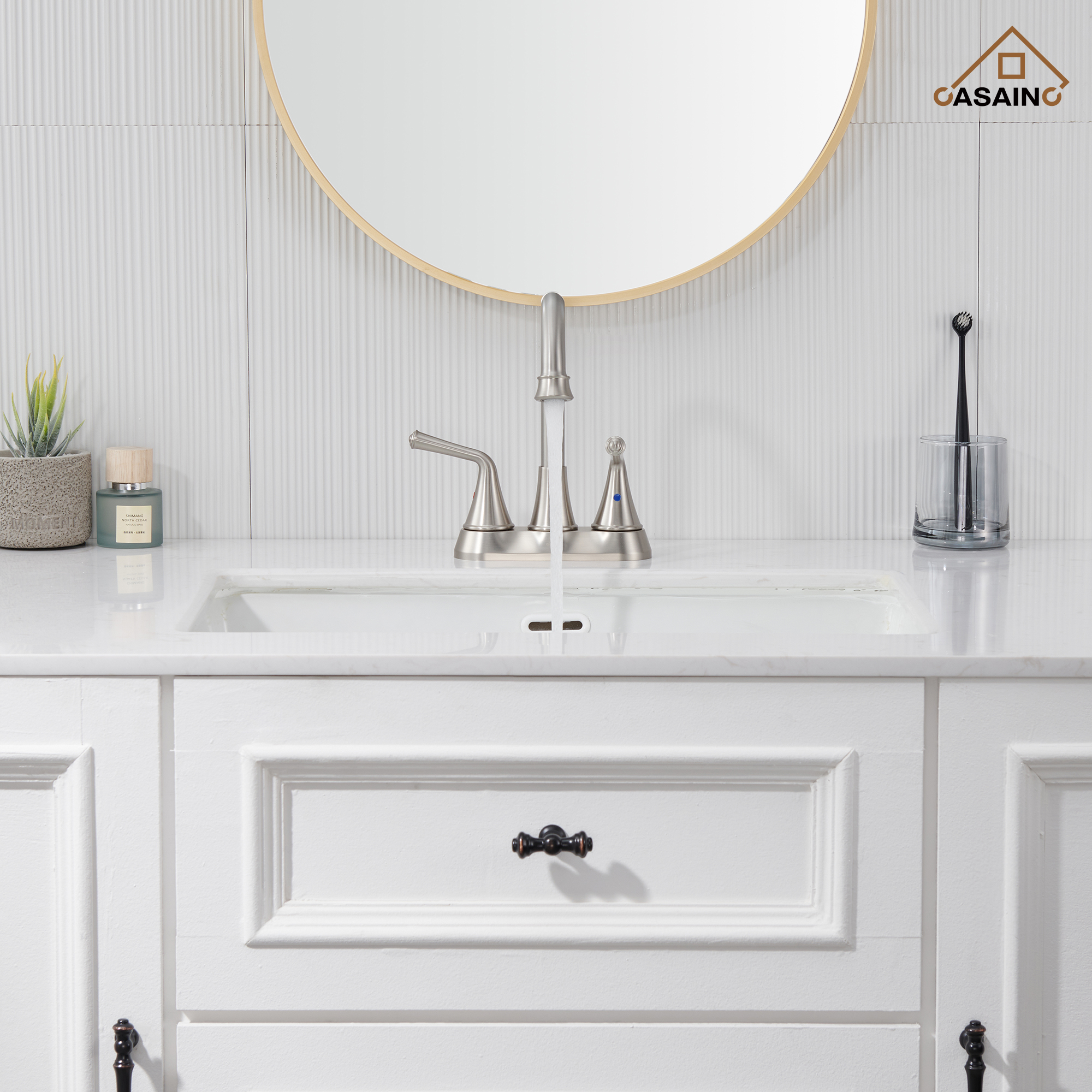 Casainc 4 Inch 2-Handle Centerset Bathroom Faucet for Bathroom Sink Vanity Faucet 360° Swivel Spout