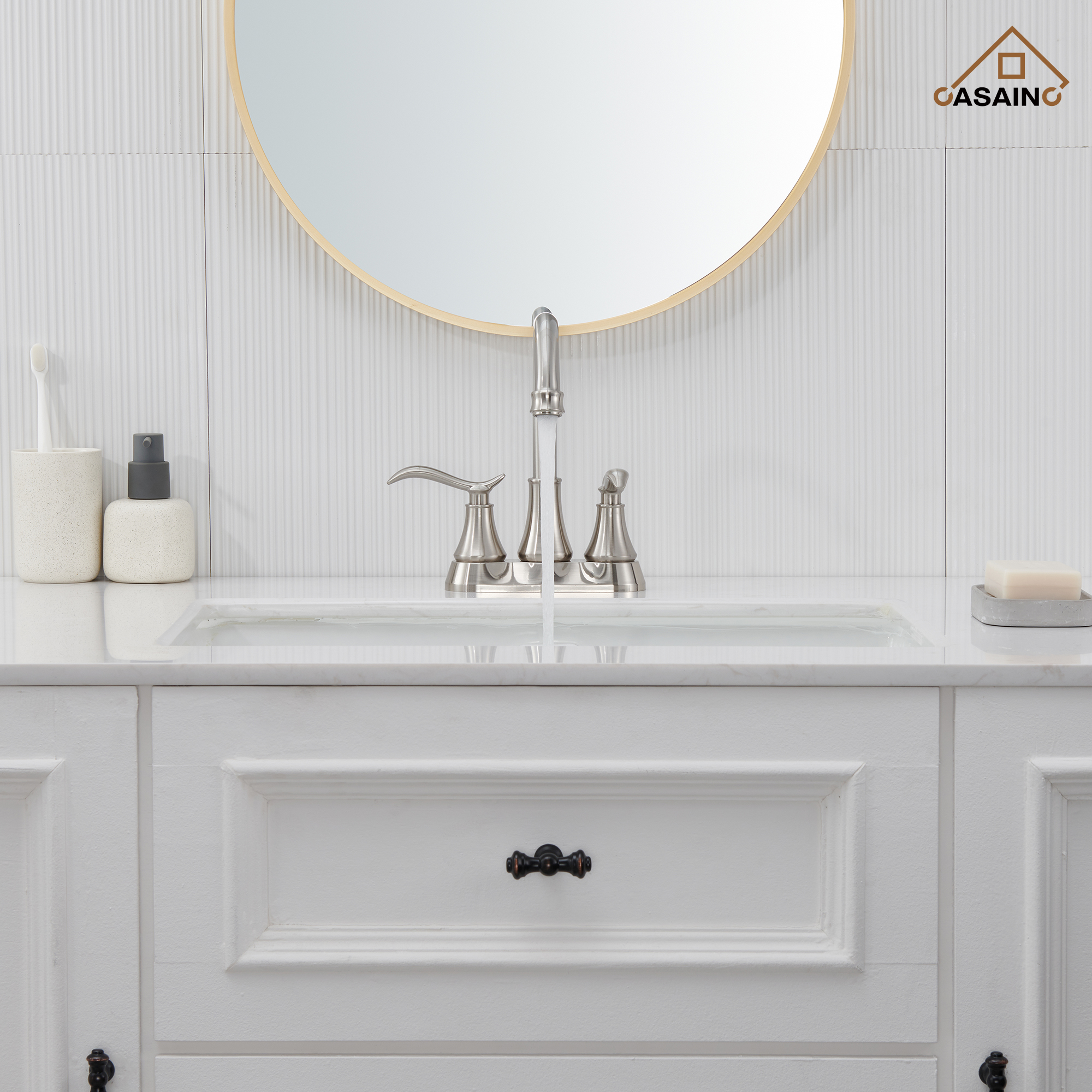 Casainc 2-Handle Centerset Bathroom Faucet for Bathroom Sink Vanity Faucet 360° Swivel Spout