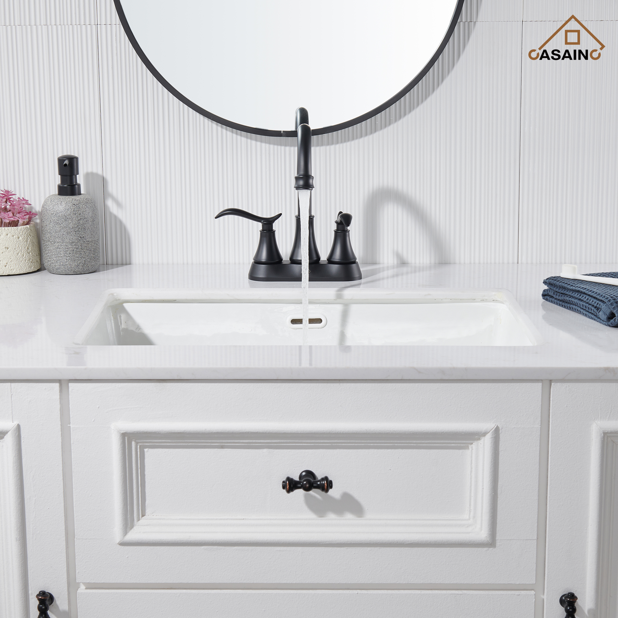 Casainc 2-Handle Centerset Bathroom Faucet for Bathroom Sink Vanity Faucet 360° Swivel Spout