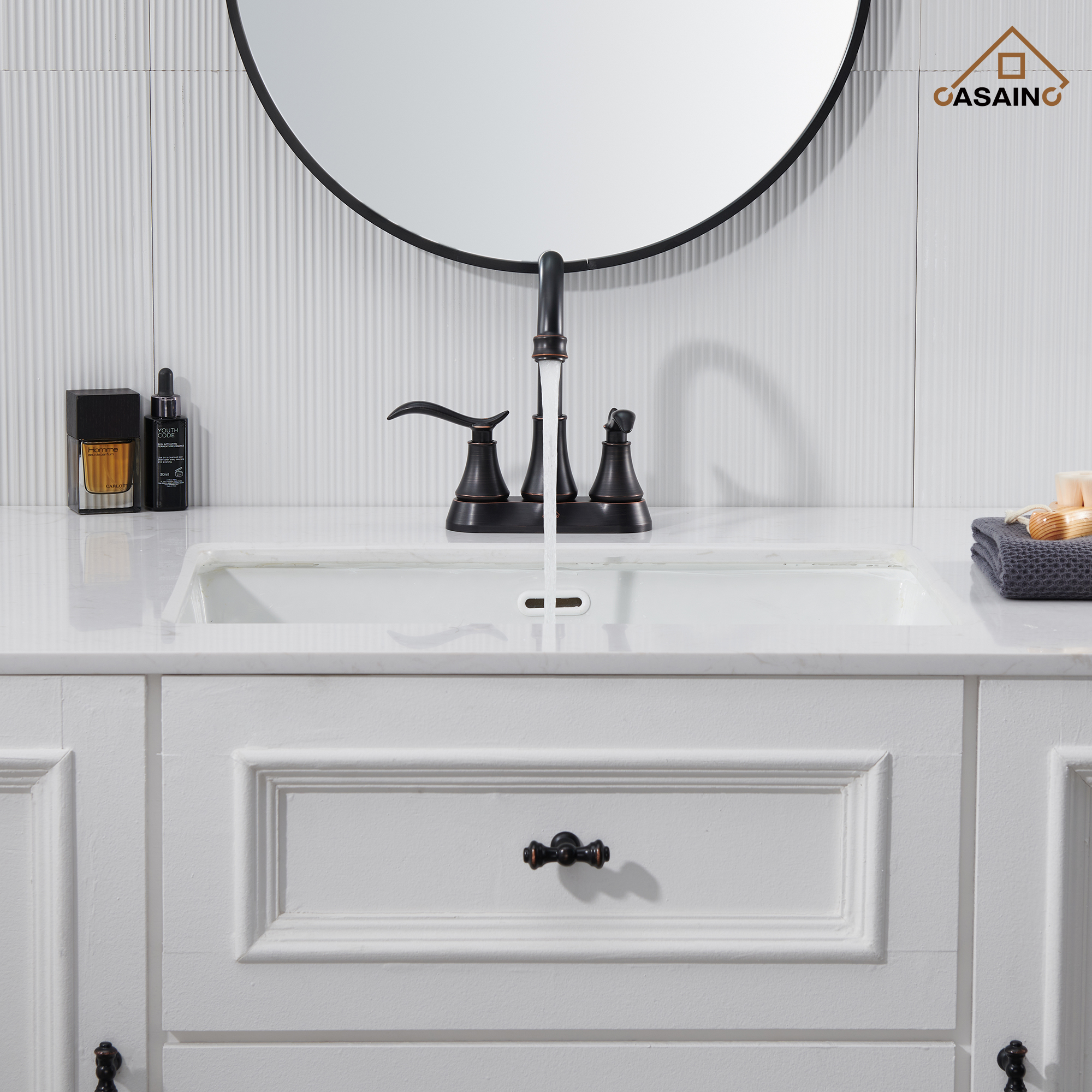 Casainc 2-Handle Centerset Bathroom Faucet for Bathroom Sink Vanity Faucet 360° Swivel Spout