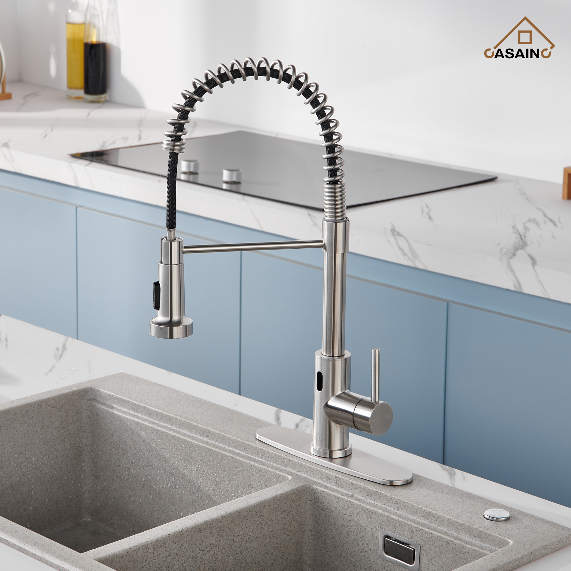 Brushed Nickel Touch Sensor Kitchen Faucet With Pull-Down Sprayer – Single Handle, High Arc, Low Lead Compliant