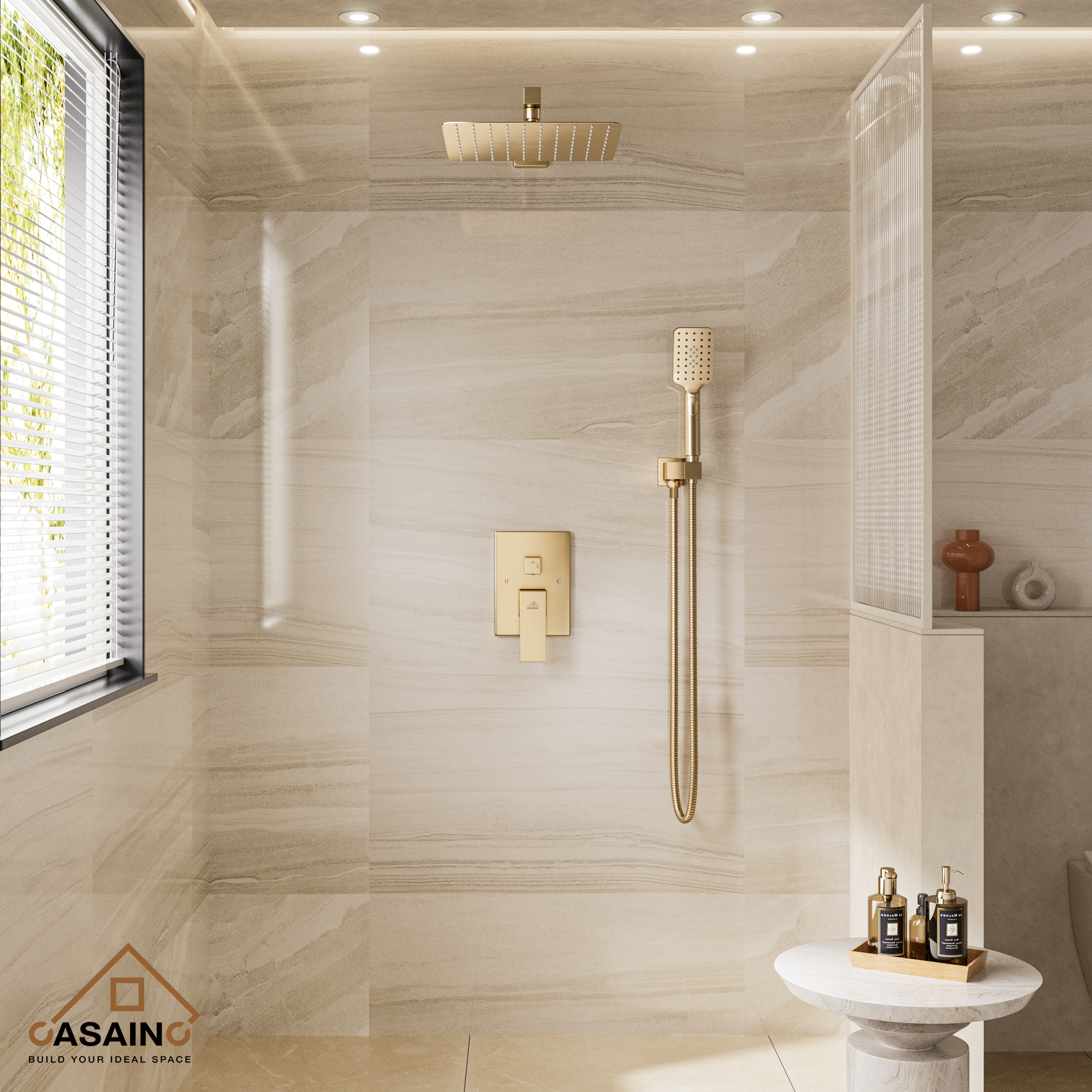 10" Brushed Gold Shower System Wall/Ceiling Mount Rain Shower System