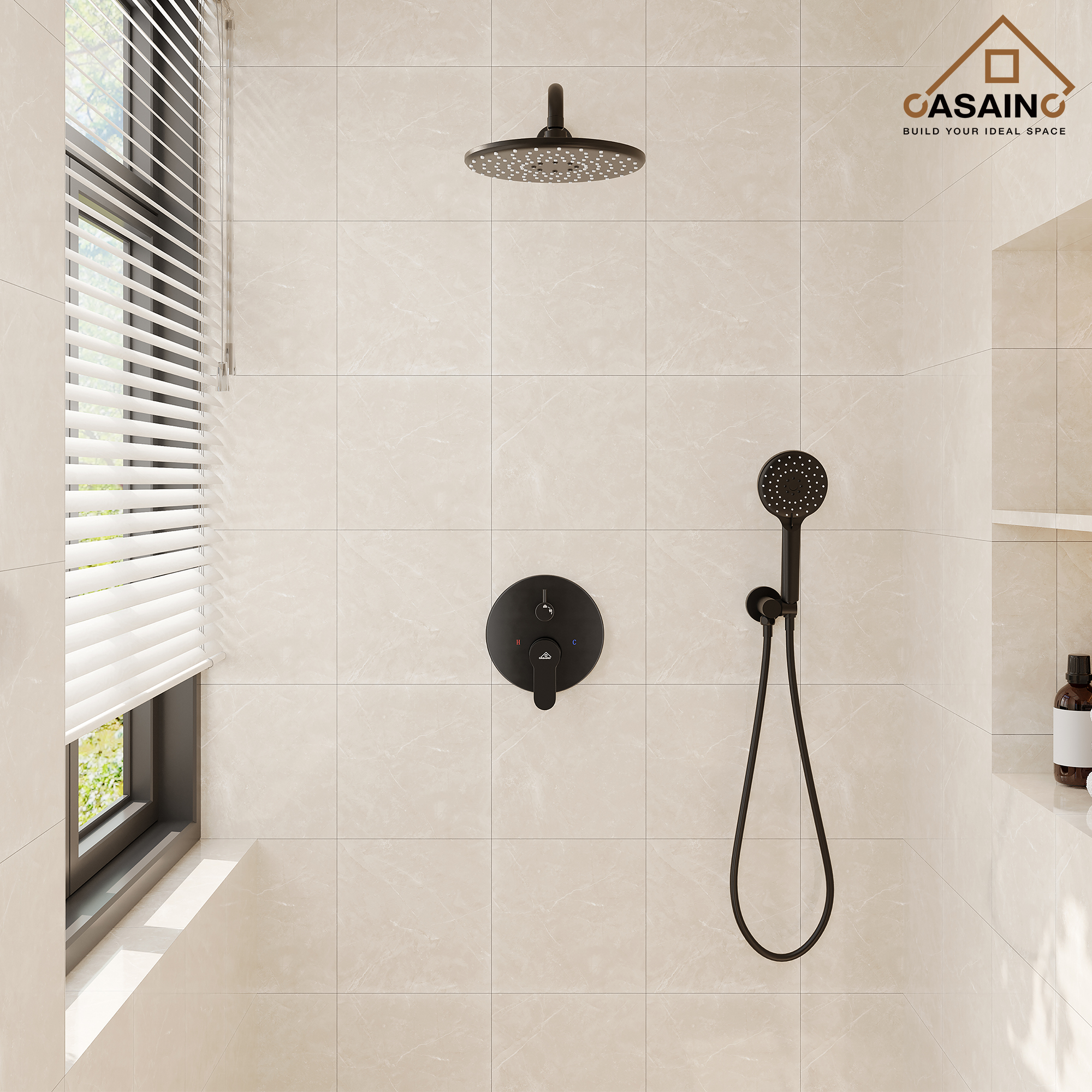 Casainc 3-Spray with 2.5 GPM 10 in. 2 Functions Wall Mount Dual Round Shower Heads in Spot in Matte Black (Valve Included)