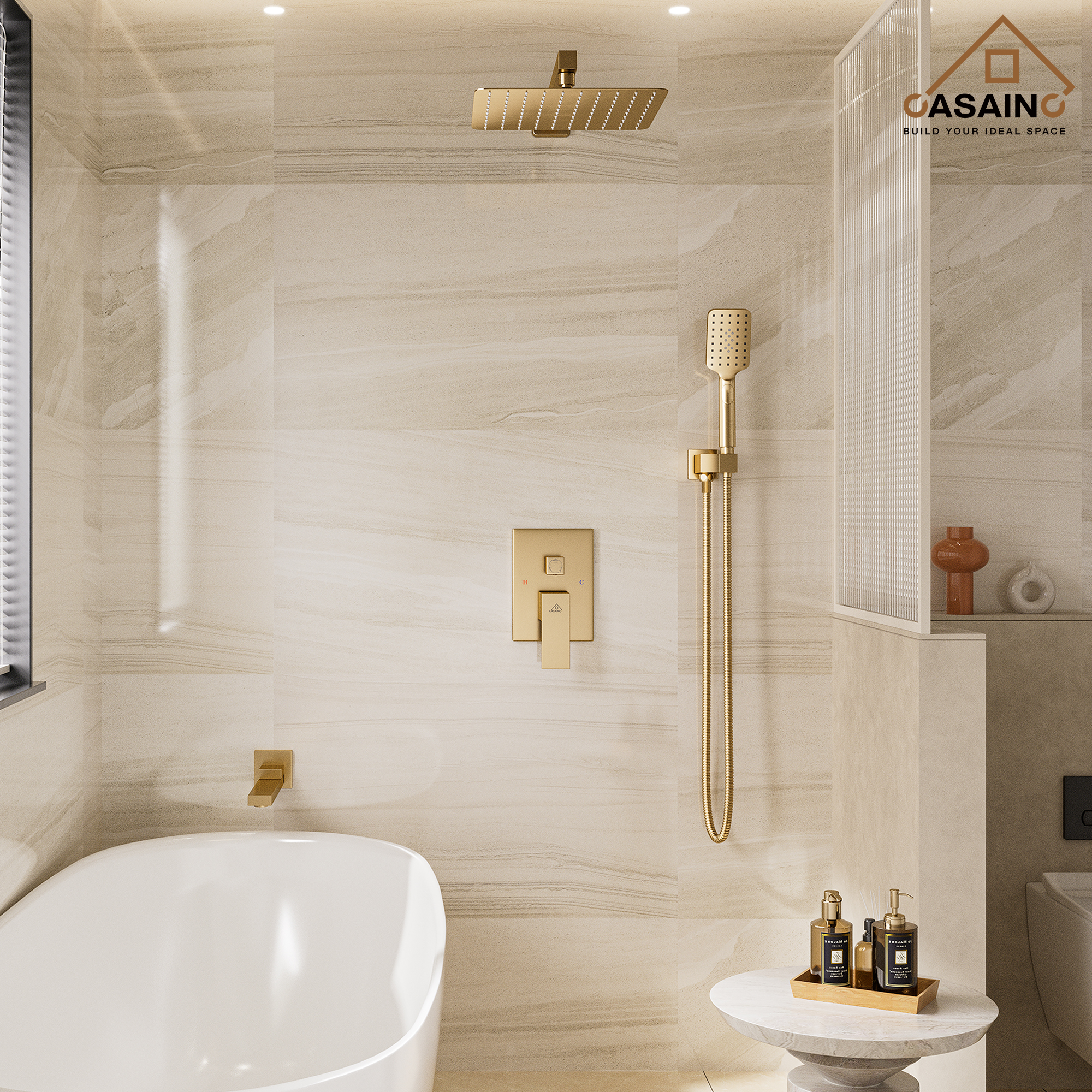 10" Brushed Gold Shower System Wall/Ceiling Mount Rain Shower System