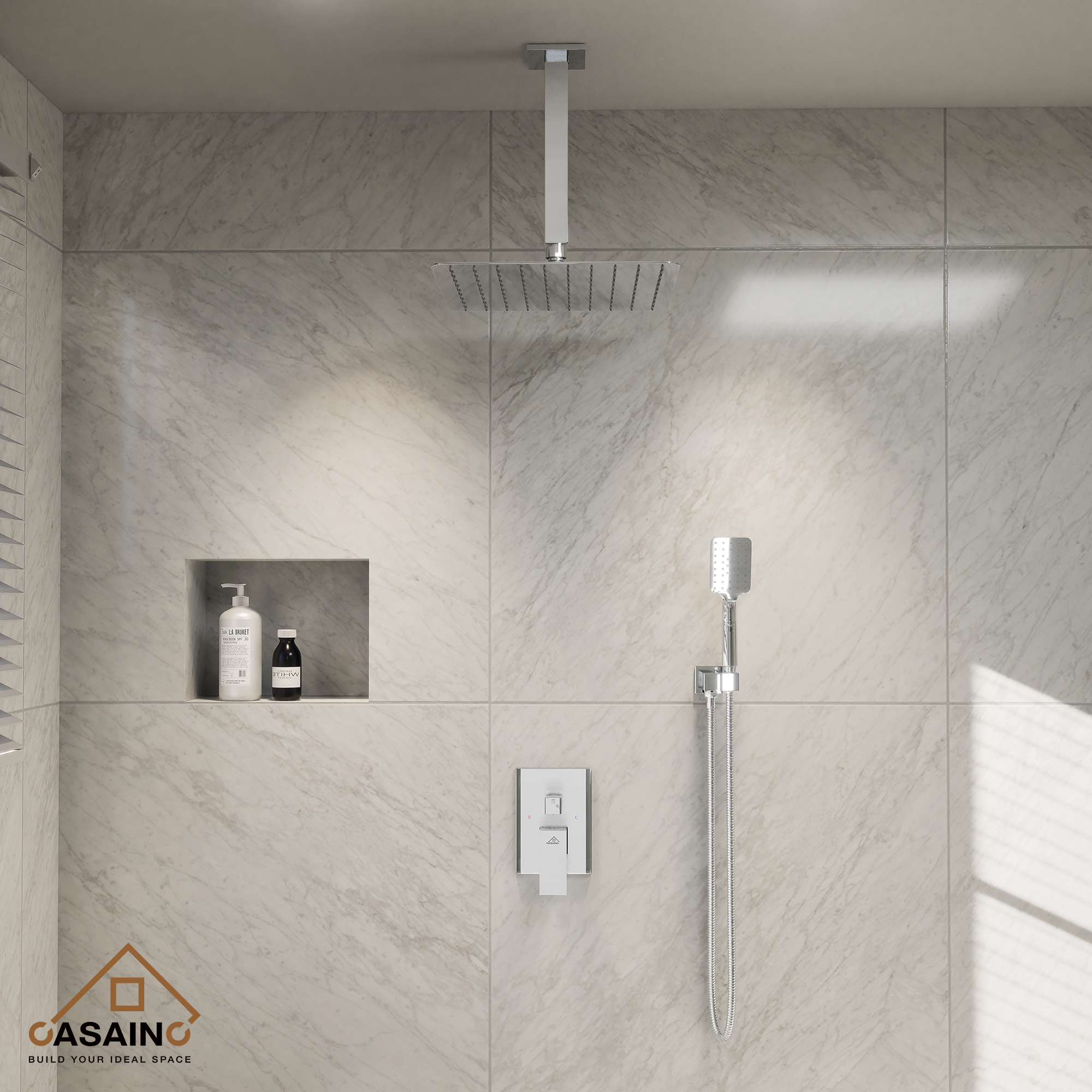10" Square Ceiling Mounted Rain Shower System with Hand Shower