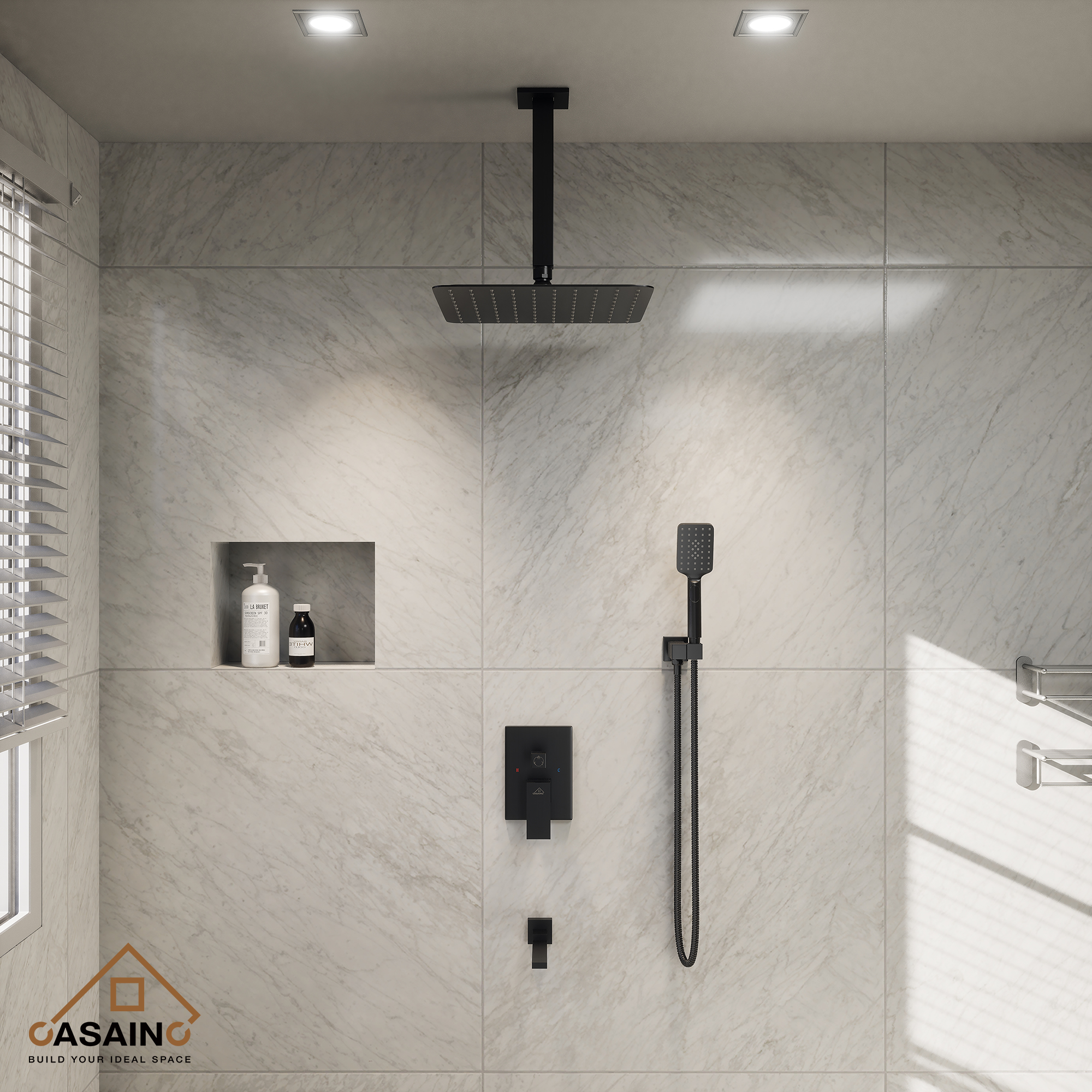 10 in./12 in. Ceiling Mount Shower System with Hand Shower & Tub Spout