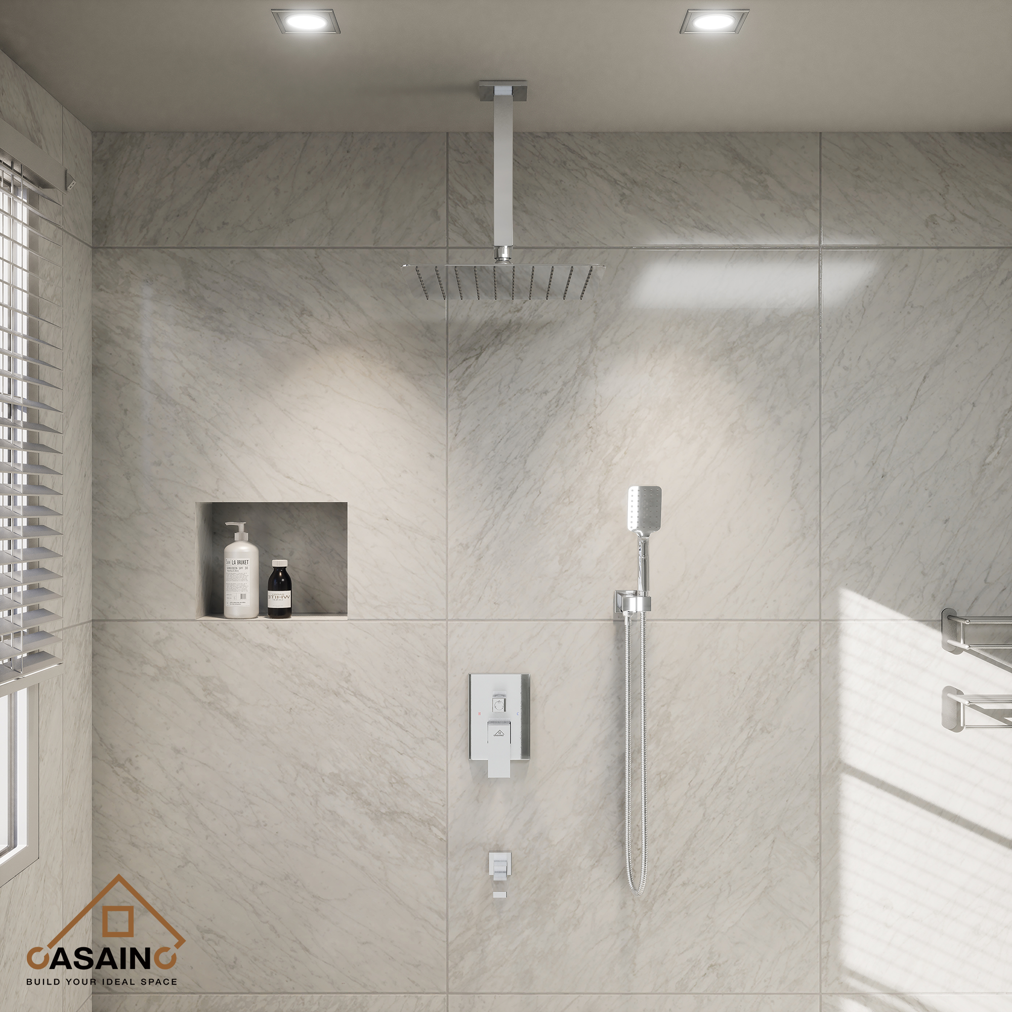 10 in./12 in. Ceiling Mount Shower System with Hand Shower & Tub Spout