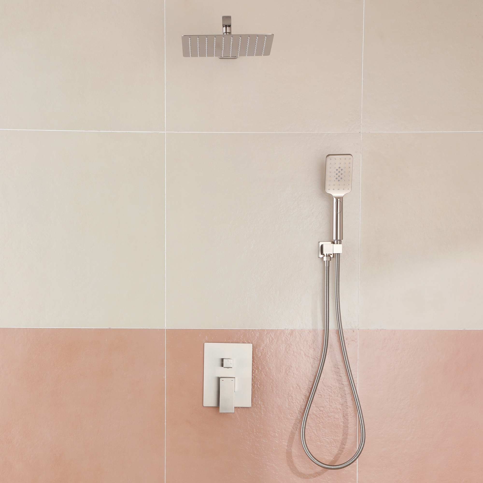 10-inch/12-inch Rain Shower System with 3-Spray Pattern Hand Shower in Brushed Nickel