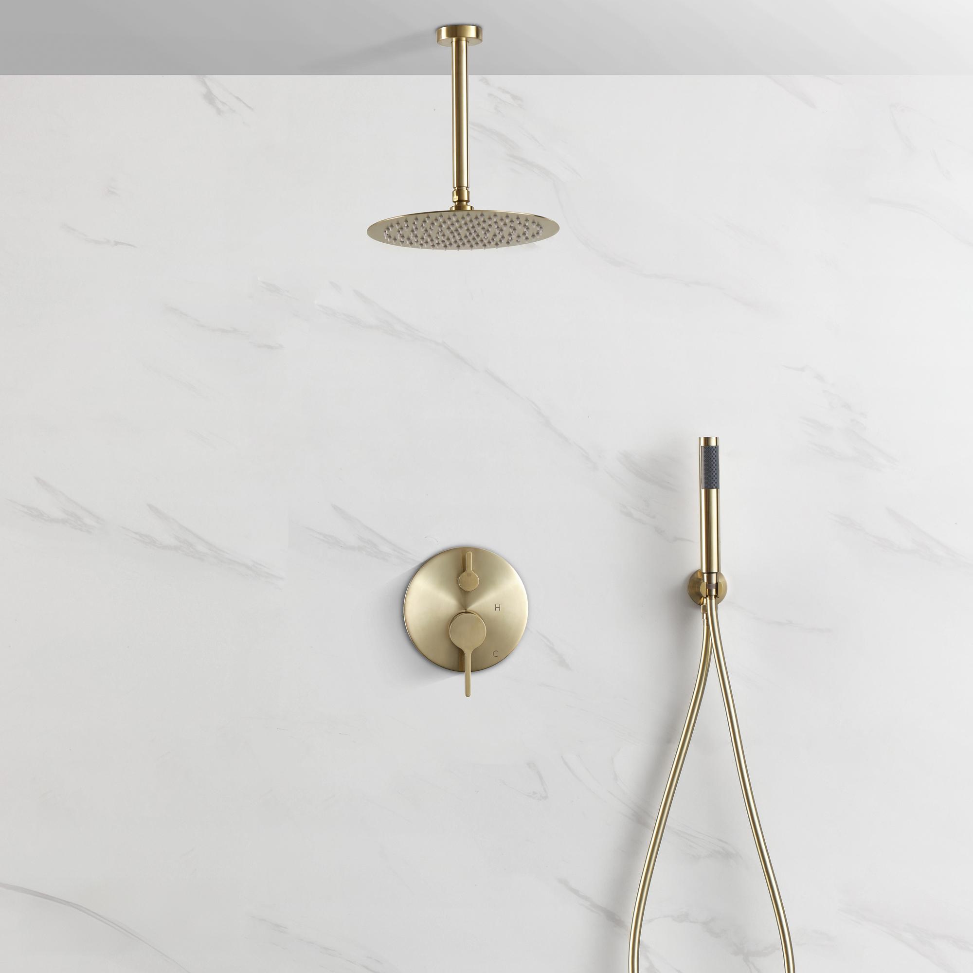 10” Pressure Balance PVD Brushed Gold Shower System with Handheld