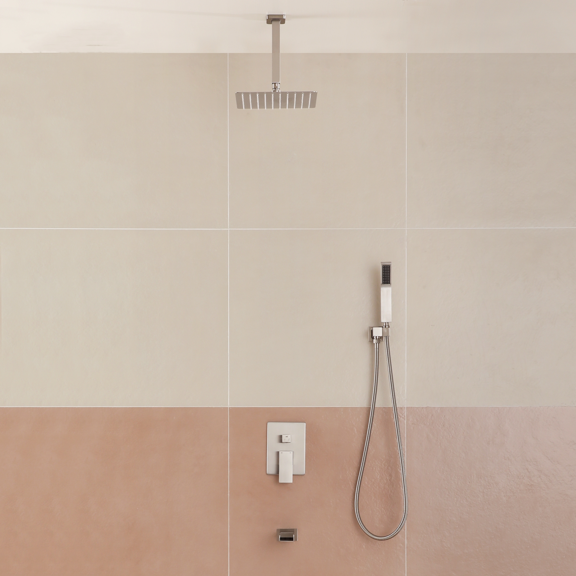 10-inch Ceiling-Mount 3-Function Shower System with Waterfall Tub Spout