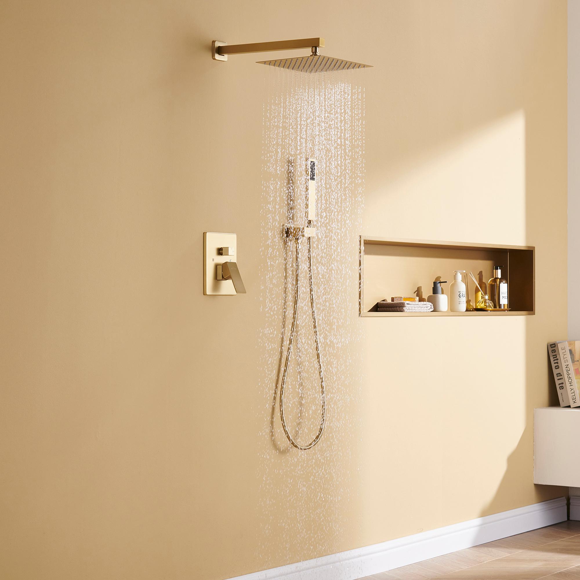 10" Brushed Gold Stainless Steel Rain Shower System with Balance Valve