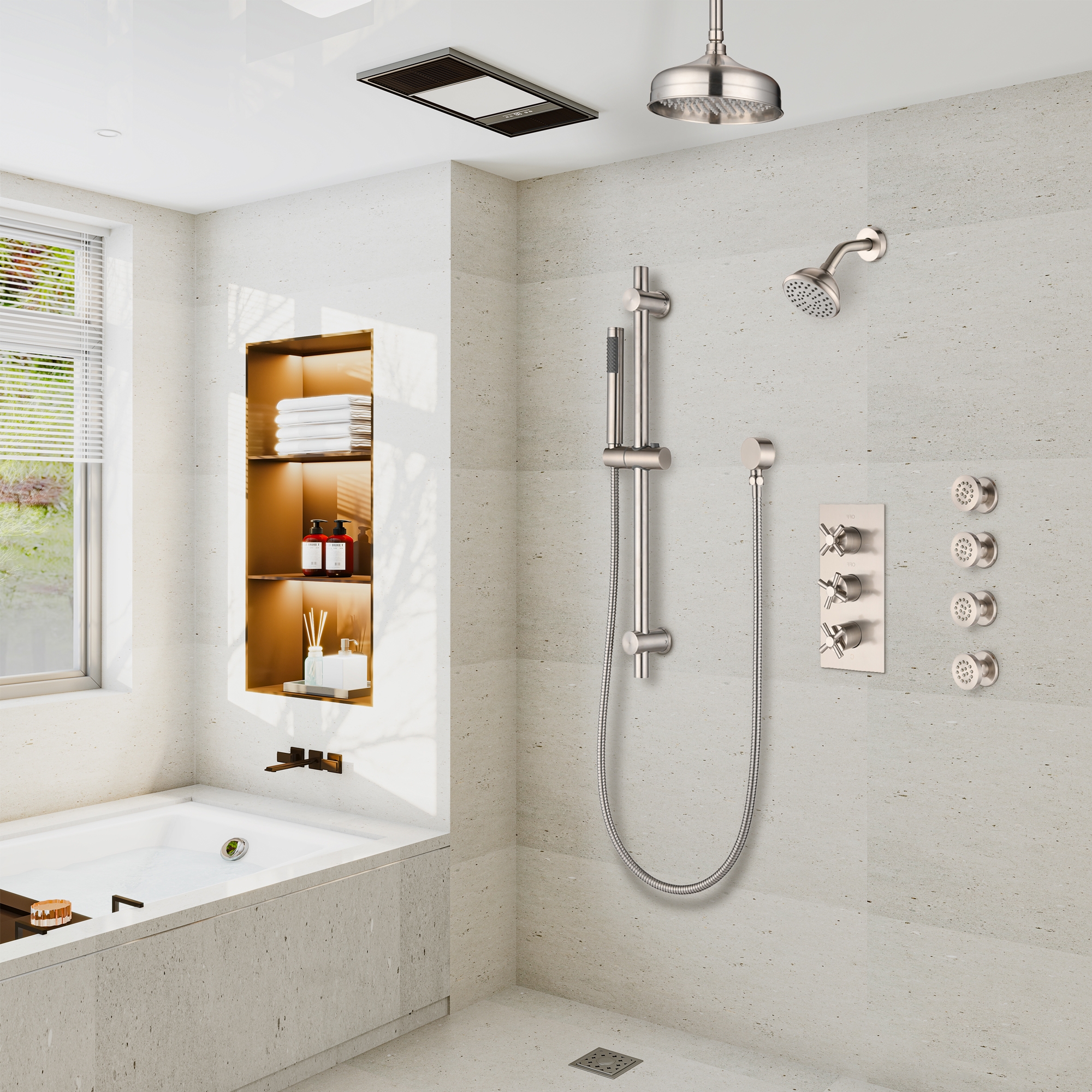 8-inch Dual Shower Head System with 4 Body Jets & Slide Bar