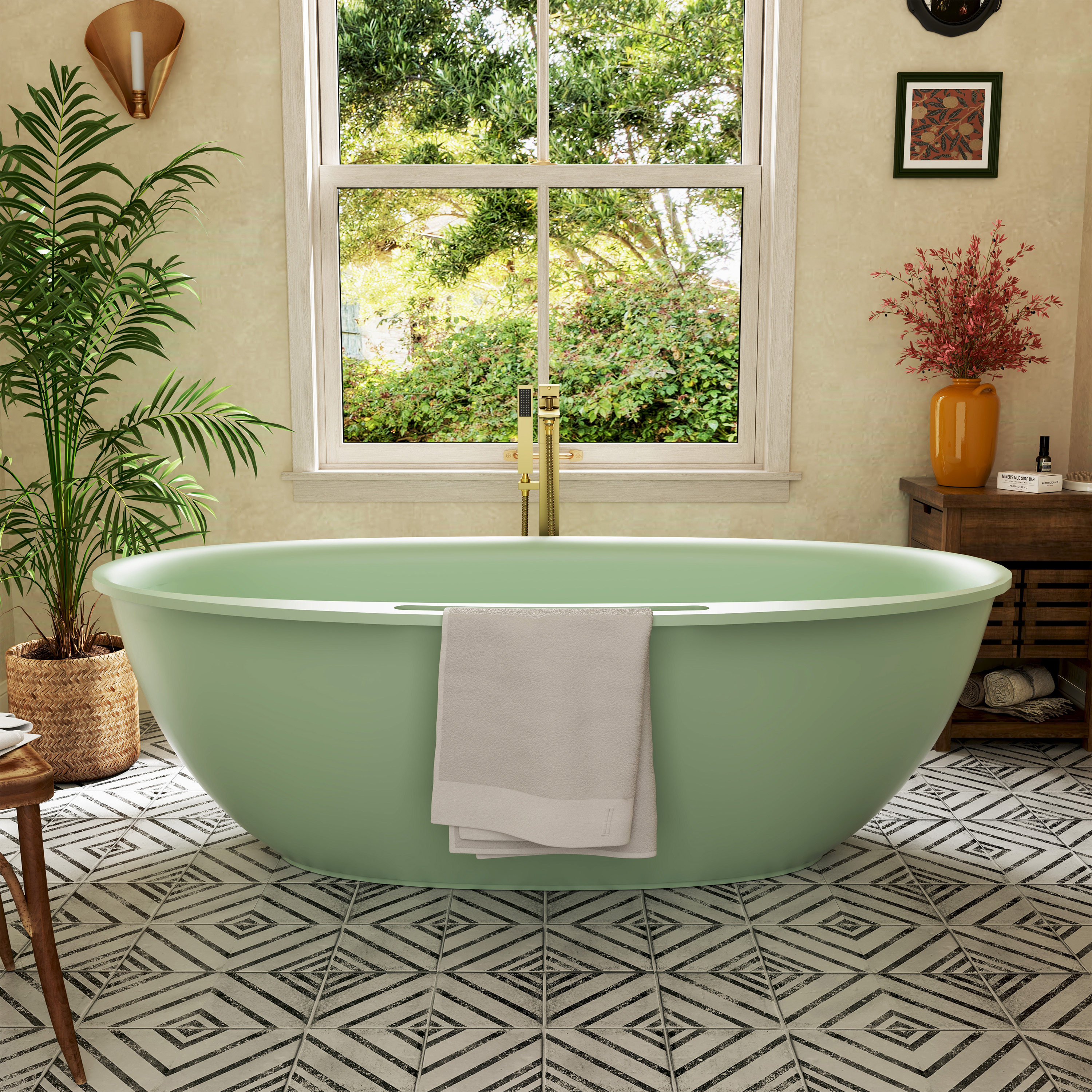 63"/67" Solid Surface Freestanding Matte Colored Bathtub with Rim Towel Slot