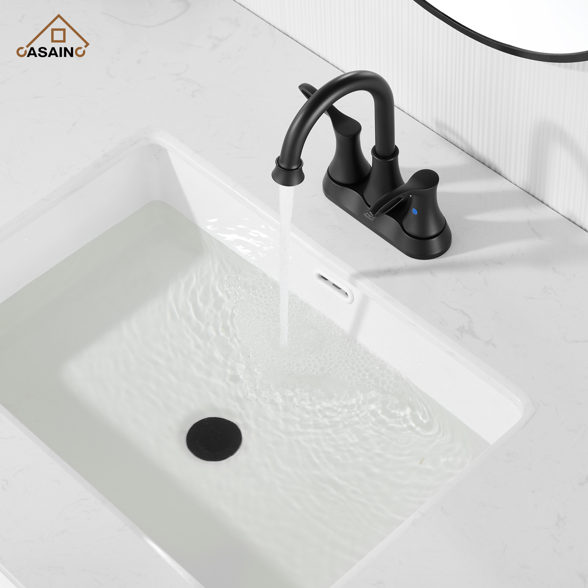 Casainc 4 Inch 2-Handle Centerset Bathroom Sink Faucet 360° Swivel Spout Vanity Faucet