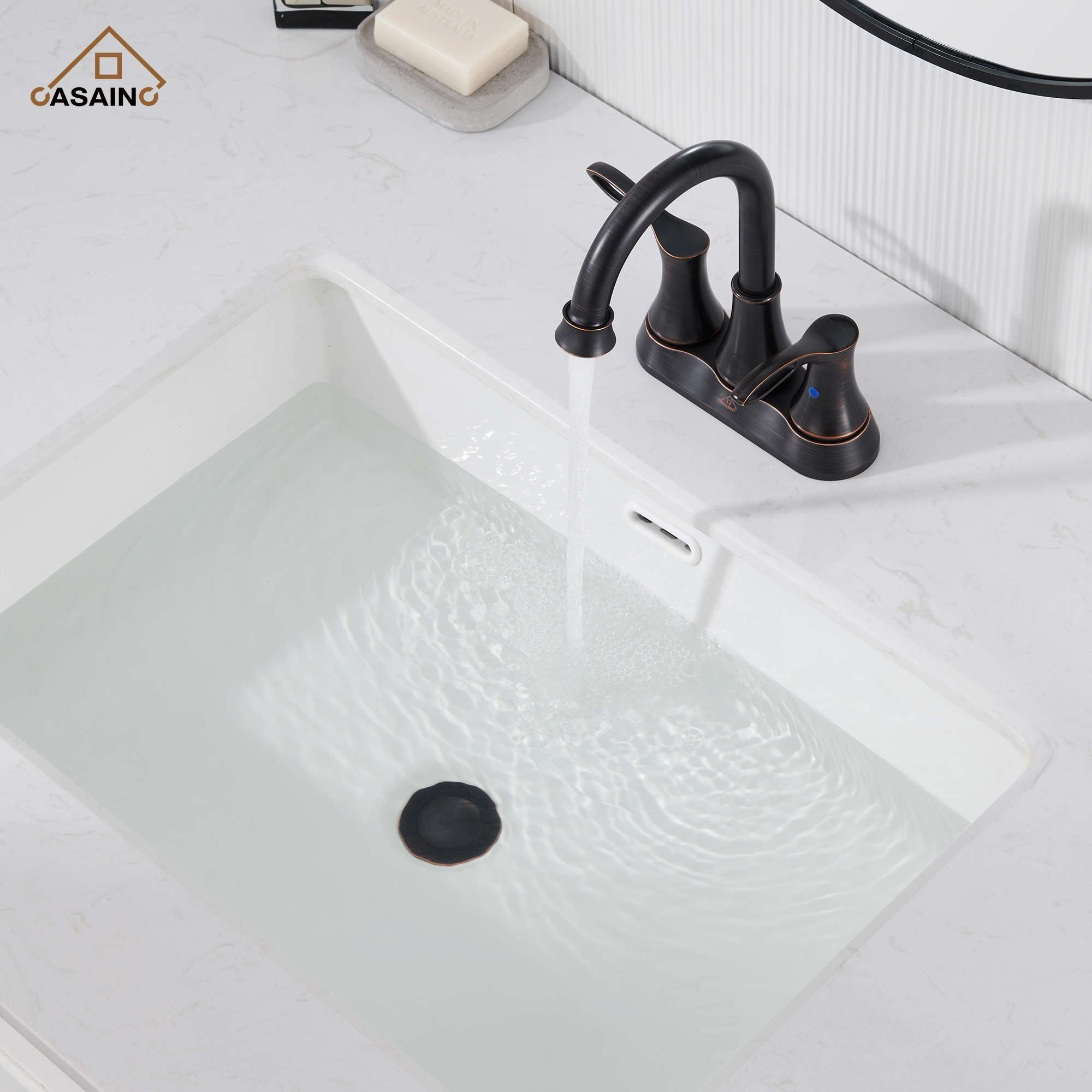 Casainc 4 Inch 2-Handle Centerset Bathroom Sink Faucet 360° Swivel Spout Vanity Faucet