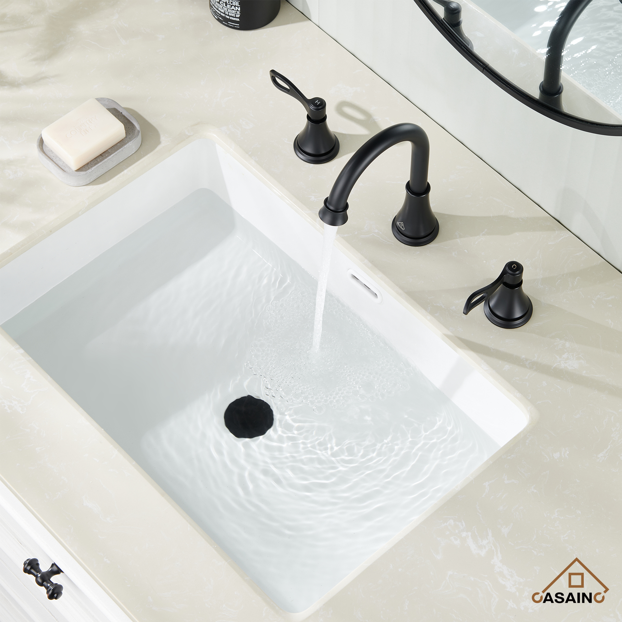 Casainc 8" Brass Bathroom Sink Faucet 3 Hole Gold Bathroom Faucet  2 Handle Gold Faucet for Bathroom Sink with Pop-up Drain Assembly Widespread Vanity Faucets