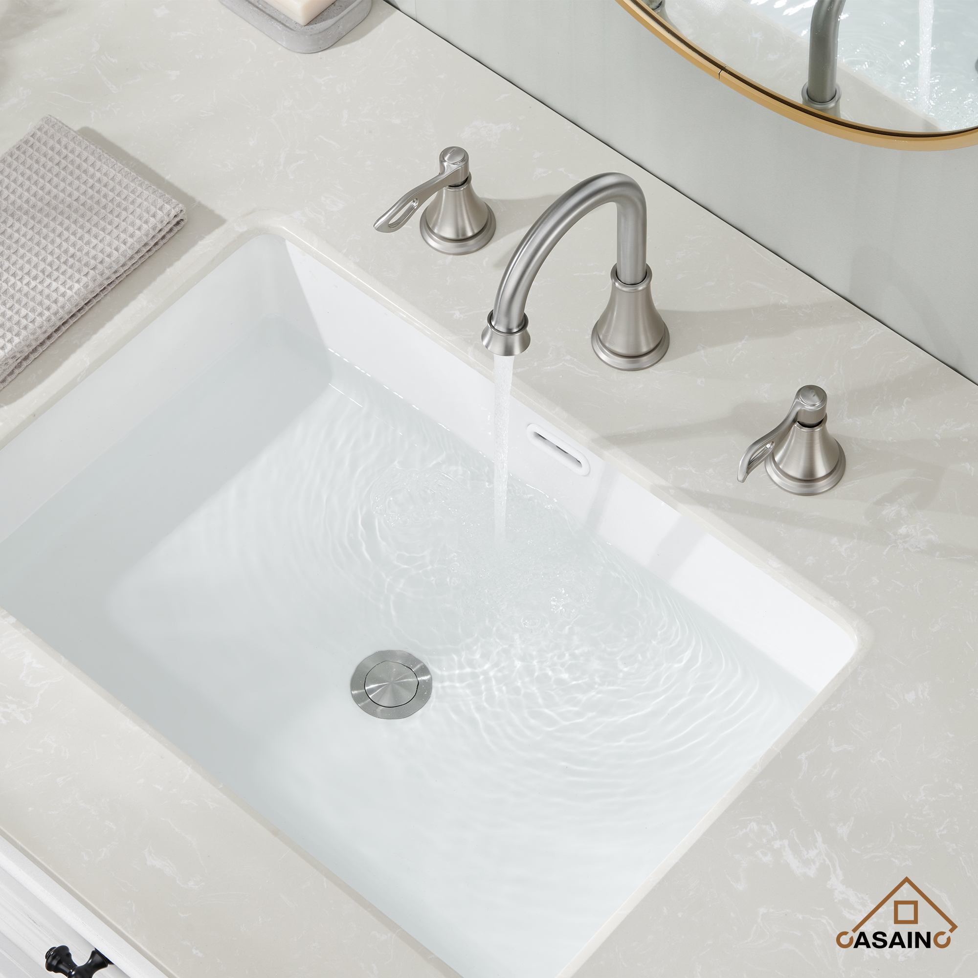 Casainc 8" Brass Bathroom Sink Faucet 3 Hole Gold Bathroom Faucet  2 Handle Gold Faucet for Bathroom Sink with Pop-up Drain Assembly Widespread Vanity Faucets