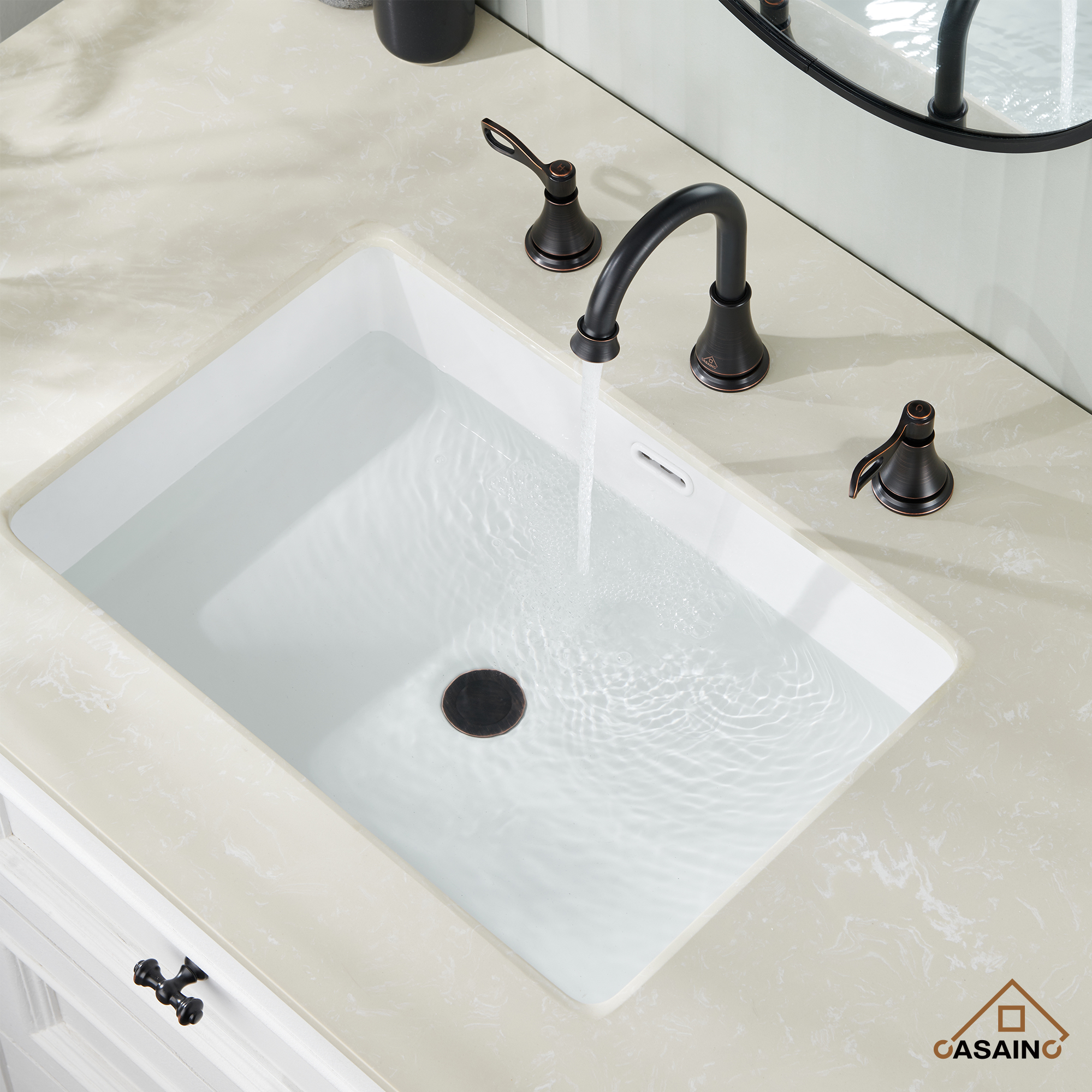 Casainc 8" Brass Bathroom Sink Faucet 3 Hole Gold Bathroom Faucet  2 Handle Gold Faucet for Bathroom Sink with Pop-up Drain Assembly Widespread Vanity Faucets