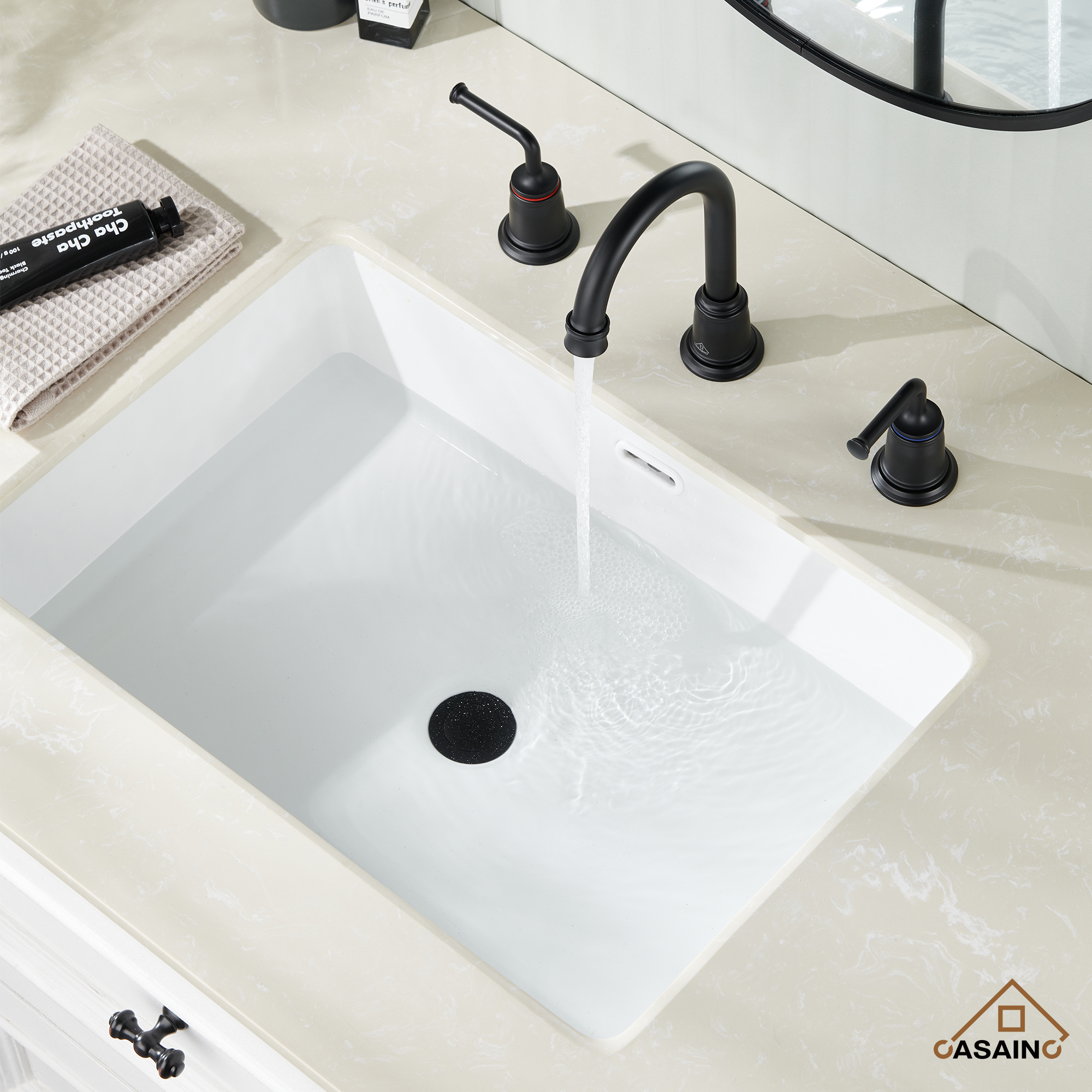 Casainc 8" Brass Bathroom Sink Faucet 2 Handle 3 Hole Gold Bathroom Faucet for Bathroom Sink with Pop-up Drain Assembly Widespread Vanity Faucets