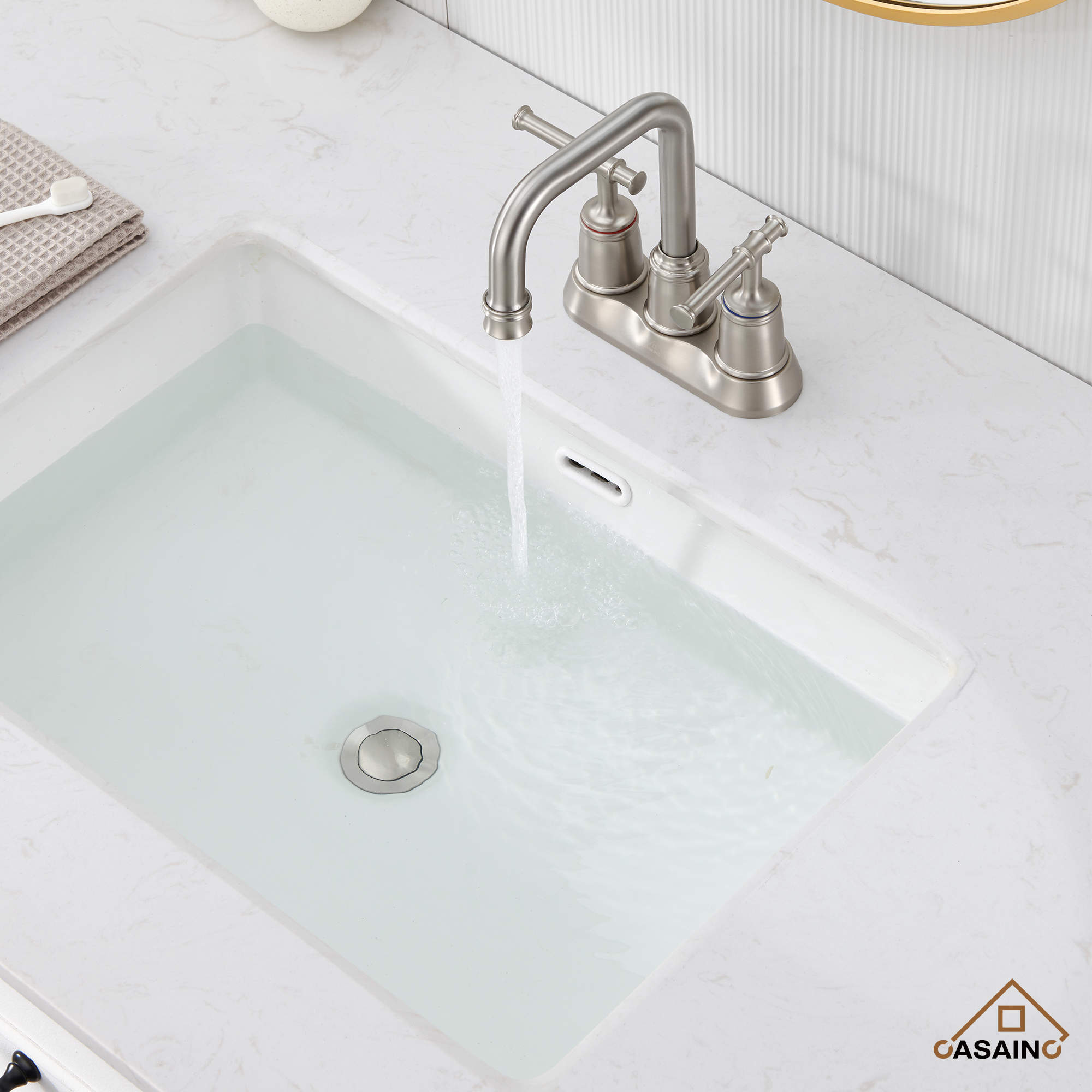 Casainc 4 Inch 2-Handle Centerset for Bathroom Sink Vanity Faucet 360° Swivel Spout