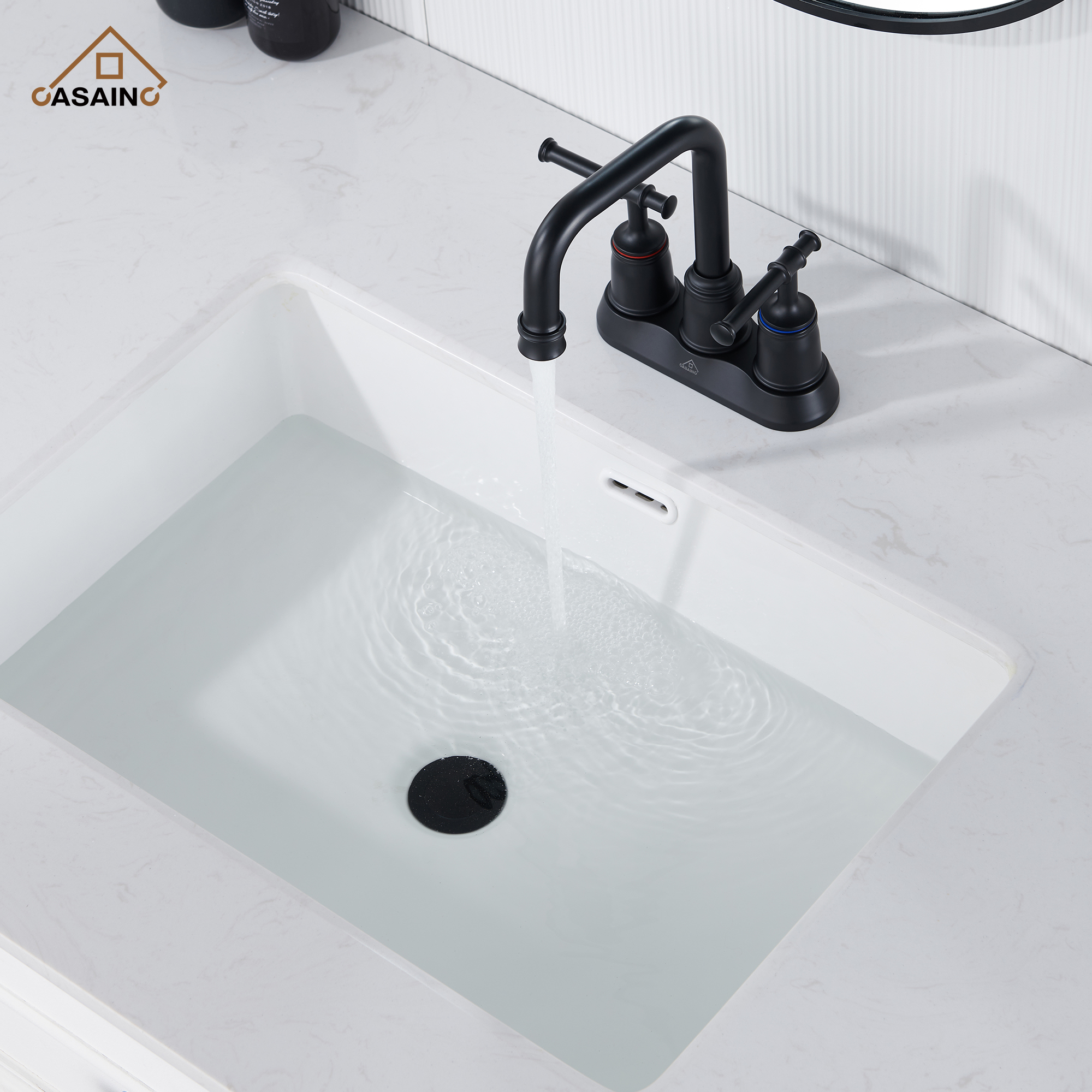 Casainc 4 Inch 2-Handle Centerset for Bathroom Sink Vanity Faucet 360° Swivel Spout