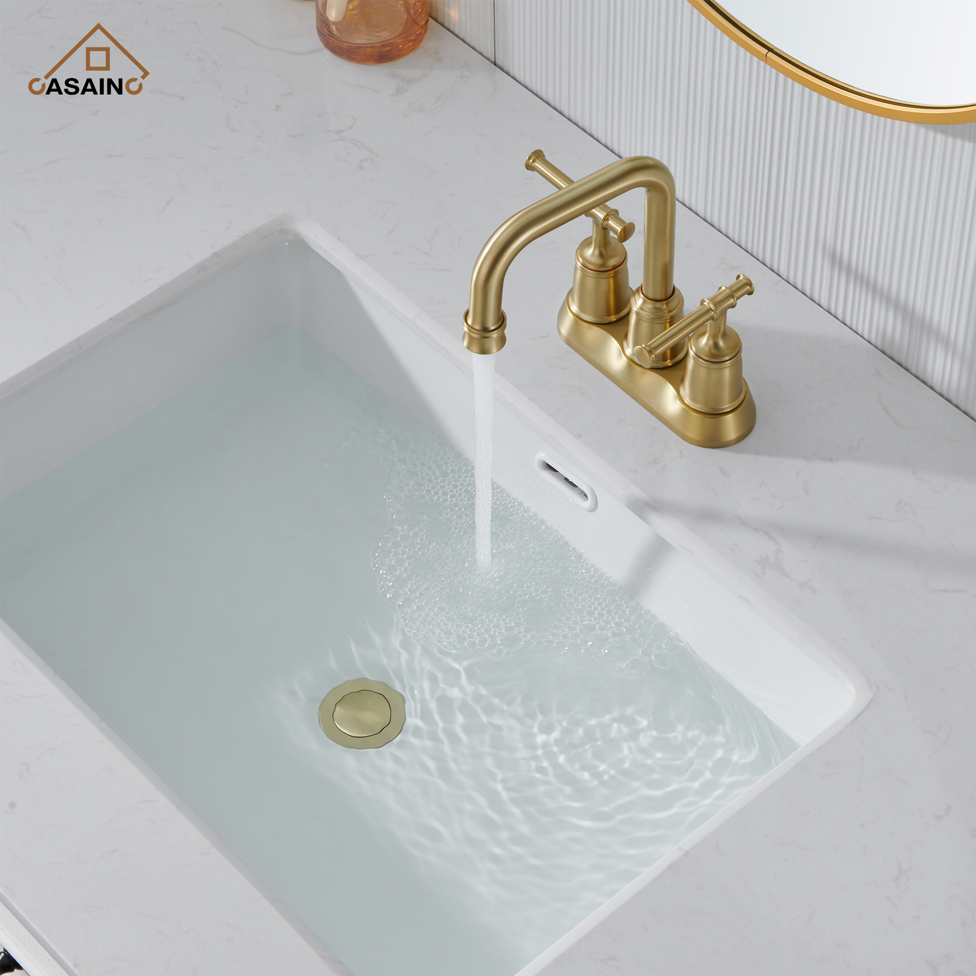 Casainc 4 Inch 2-Handle Centerset for Bathroom Sink Vanity Faucet 360° Swivel Spout