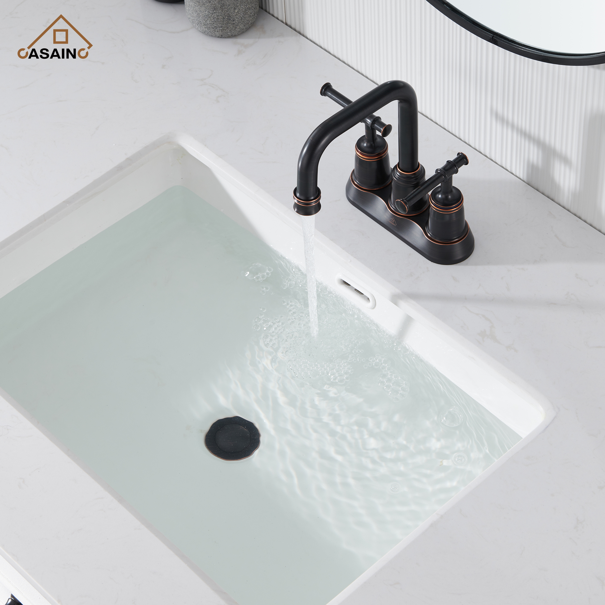 Casainc 4 Inch 2-Handle Centerset for Bathroom Sink Vanity Faucet 360° Swivel Spout