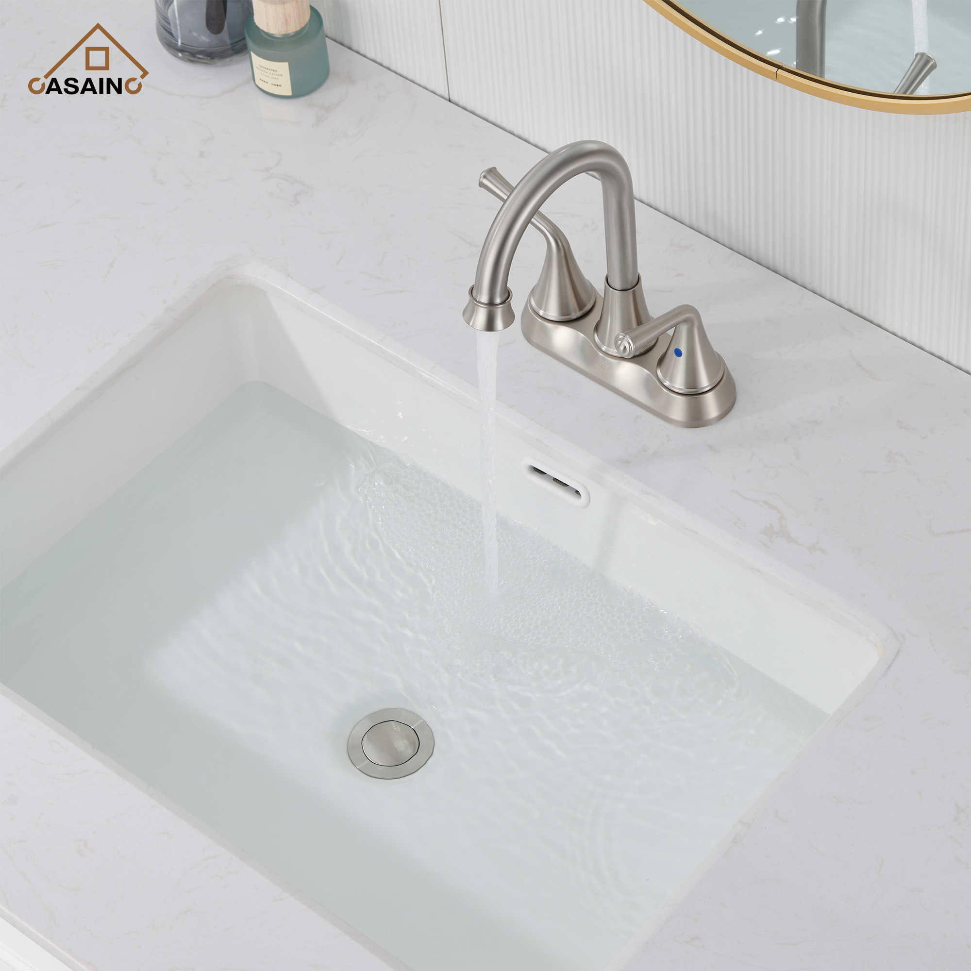 Casainc 4 Inch 2-Handle Centerset Bathroom Faucet for Bathroom Sink Vanity Faucet 360° Swivel Spout