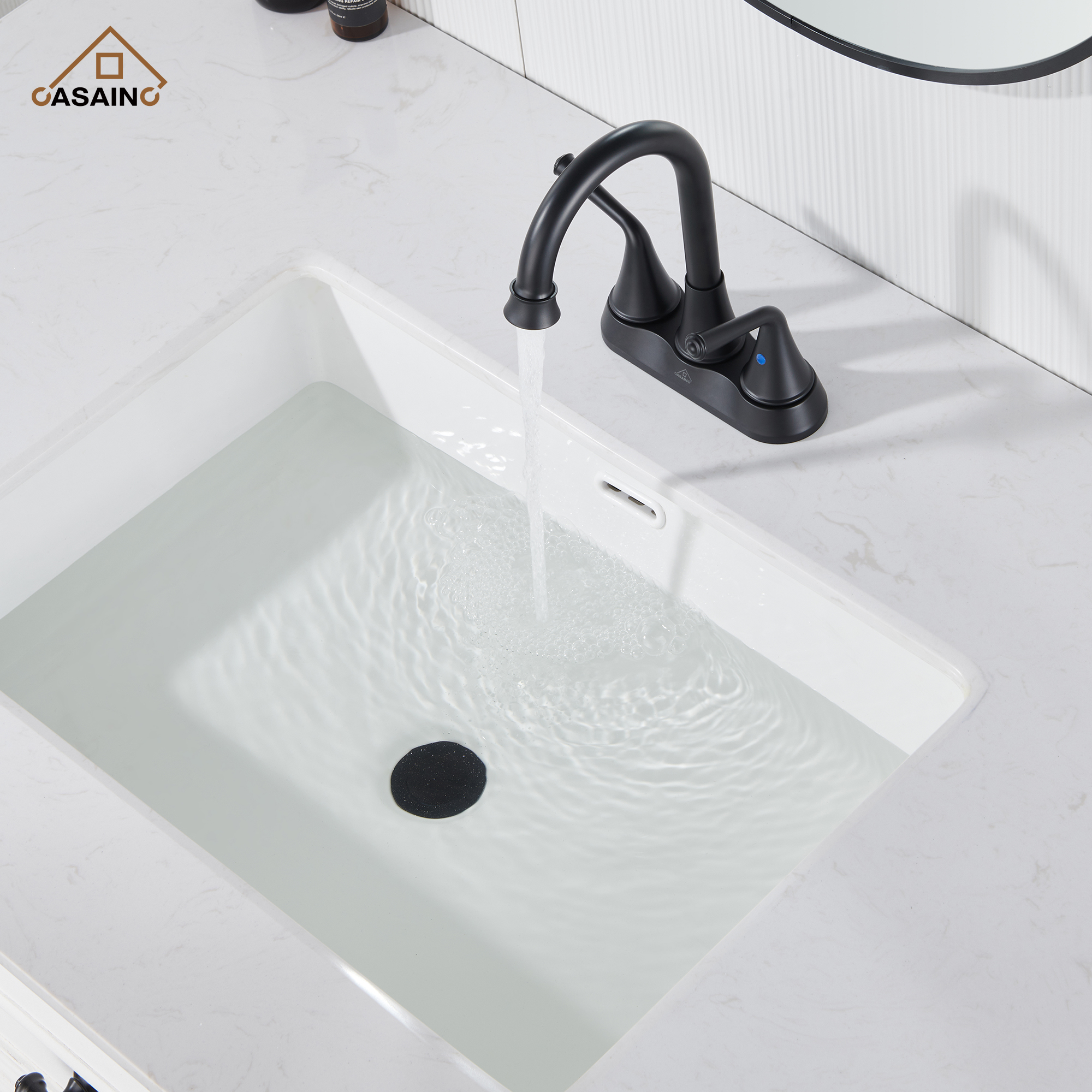 Casainc 4 Inch 2-Handle Centerset Bathroom Faucet for Bathroom Sink Vanity Faucet 360° Swivel Spout