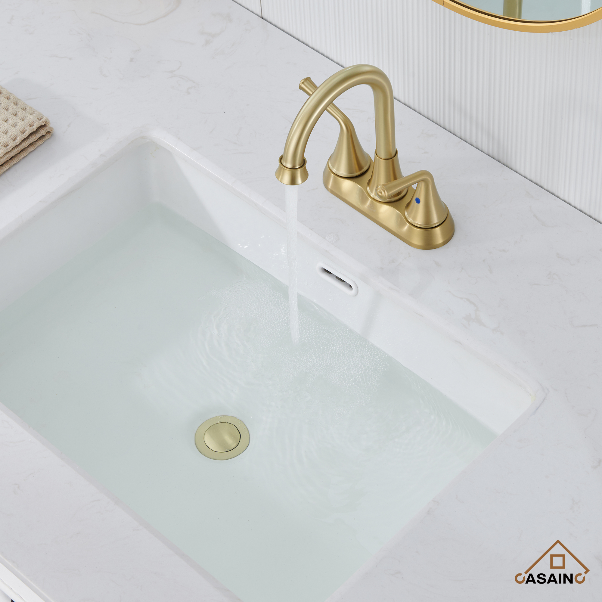 Casainc 4 Inch 2-Handle Centerset Bathroom Faucet for Bathroom Sink Vanity Faucet 360° Swivel Spout