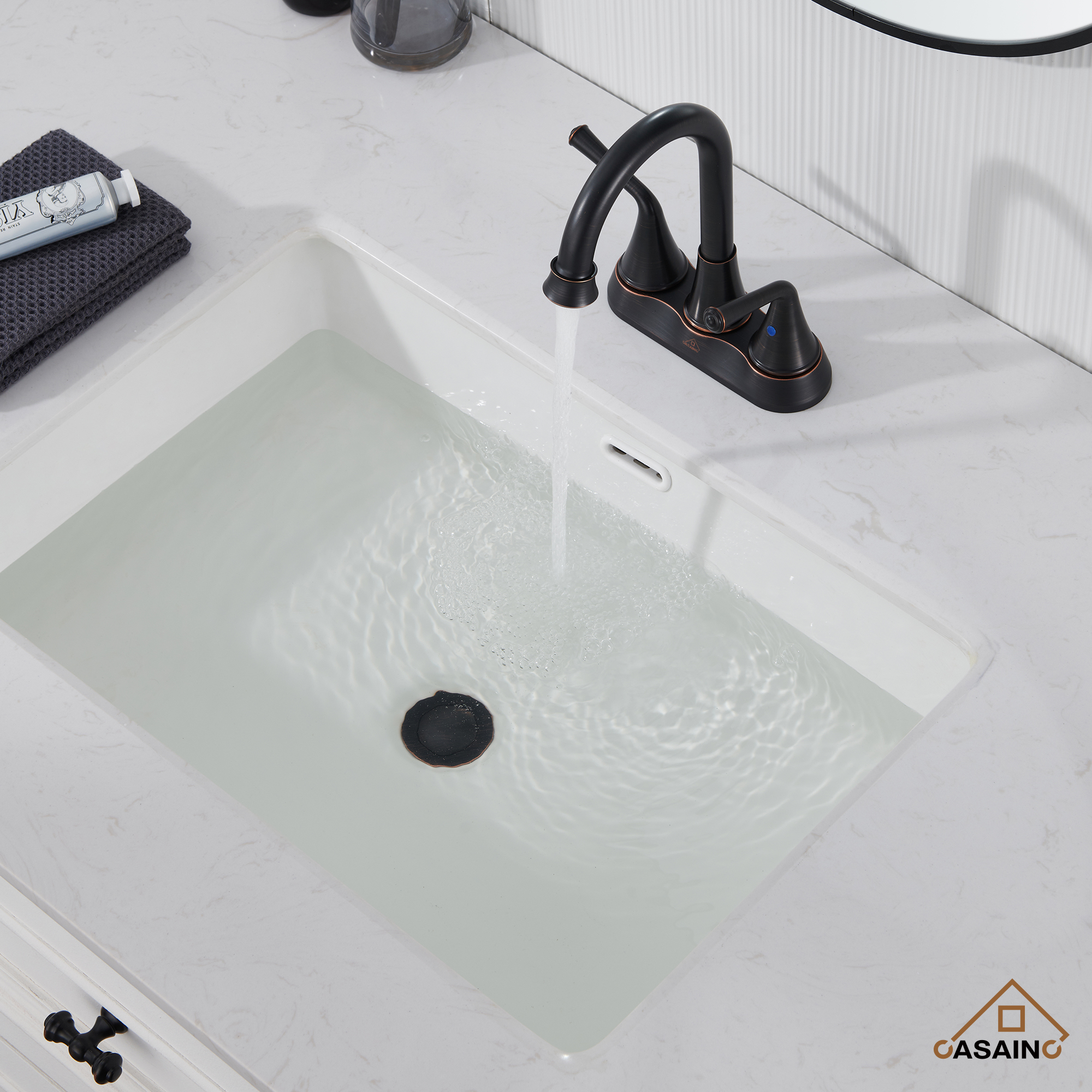 Casainc 4 Inch 2-Handle Centerset Bathroom Faucet for Bathroom Sink Vanity Faucet 360° Swivel Spout