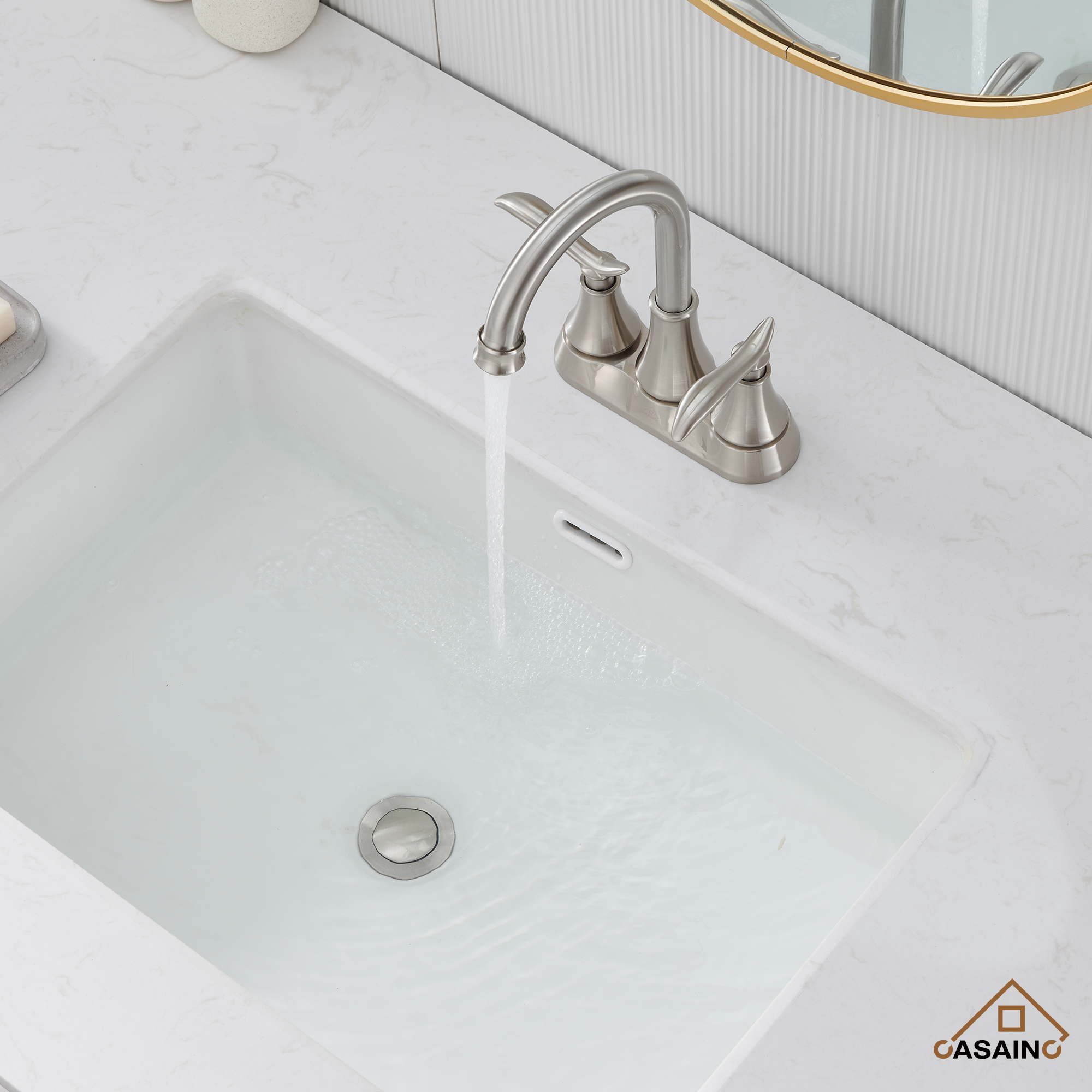 Casainc 2-Handle Centerset Bathroom Faucet for Bathroom Sink Vanity Faucet 360° Swivel Spout