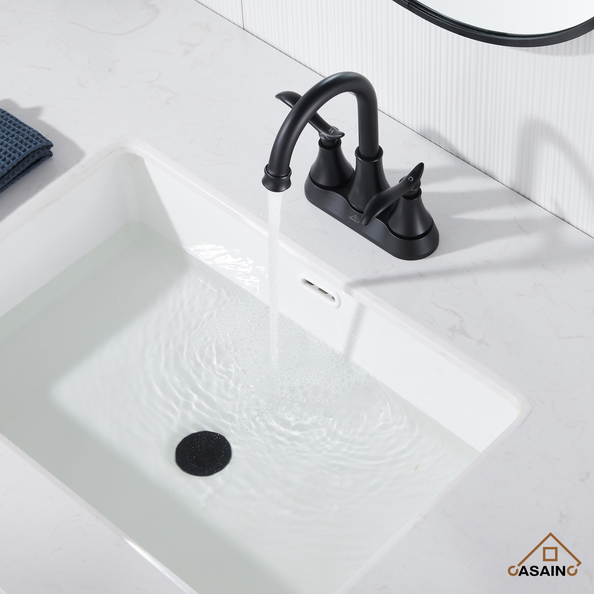 Casainc 2-Handle Centerset Bathroom Faucet for Bathroom Sink Vanity Faucet 360° Swivel Spout
