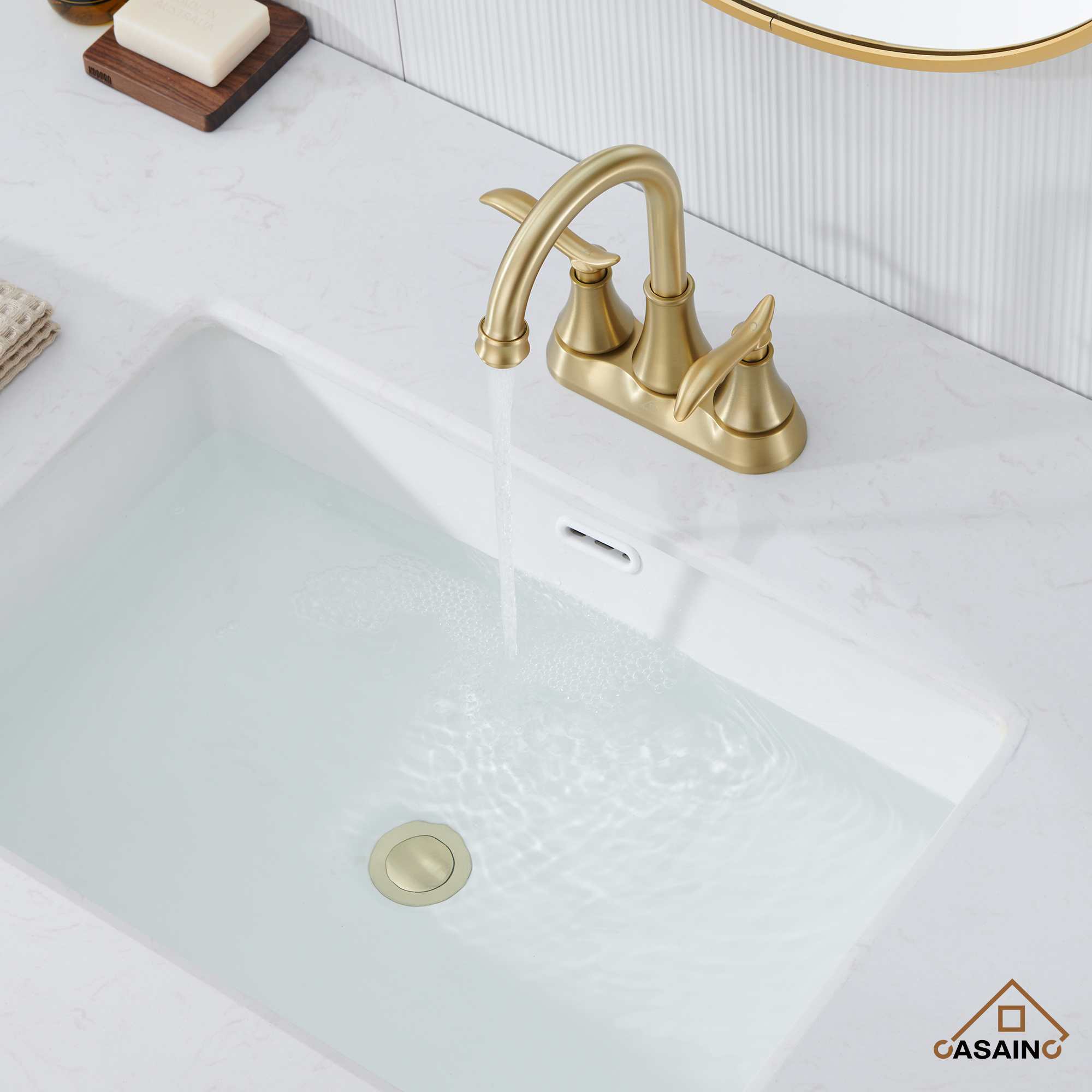 Casainc 2-Handle Centerset Bathroom Faucet for Bathroom Sink Vanity Faucet 360° Swivel Spout