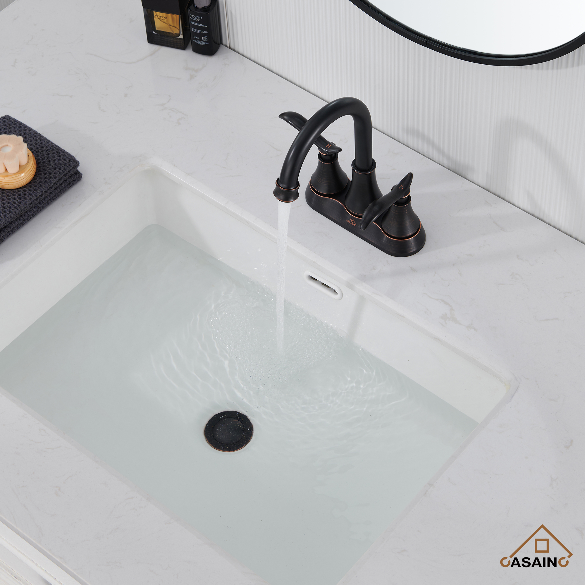 Casainc 2-Handle Centerset Bathroom Faucet for Bathroom Sink Vanity Faucet 360° Swivel Spout