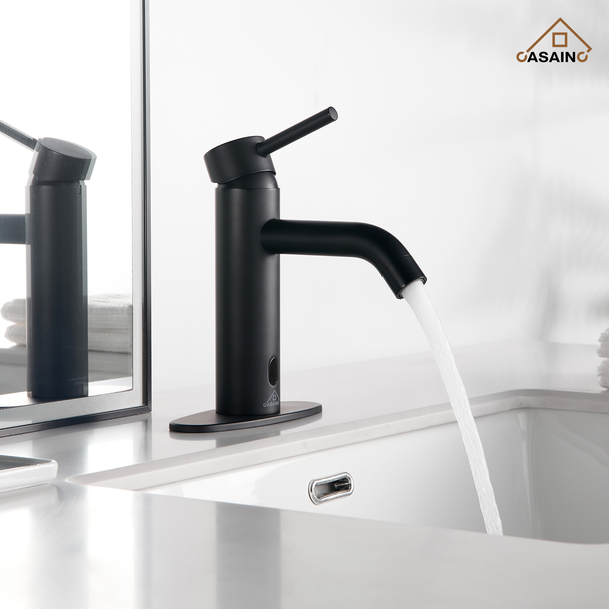 Single Handle Bathroom Basin Faucet with Pop-Up Drain, Infrared Sensor, Modern Design
