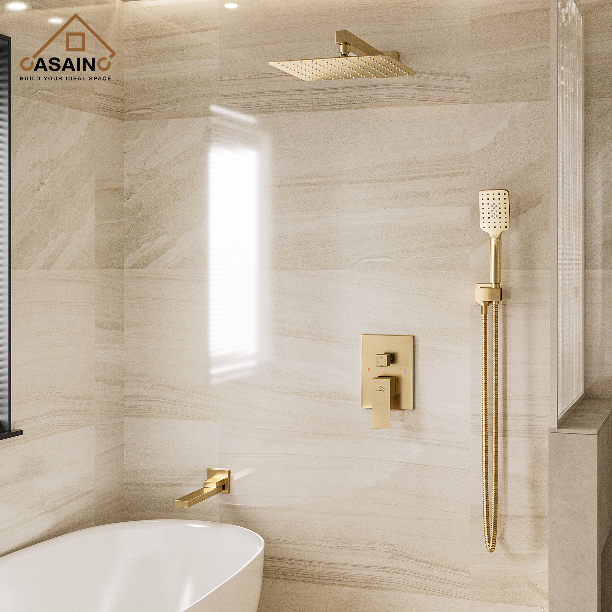 10" Brushed Gold Shower System Wall/Ceiling Mount Rain Shower System