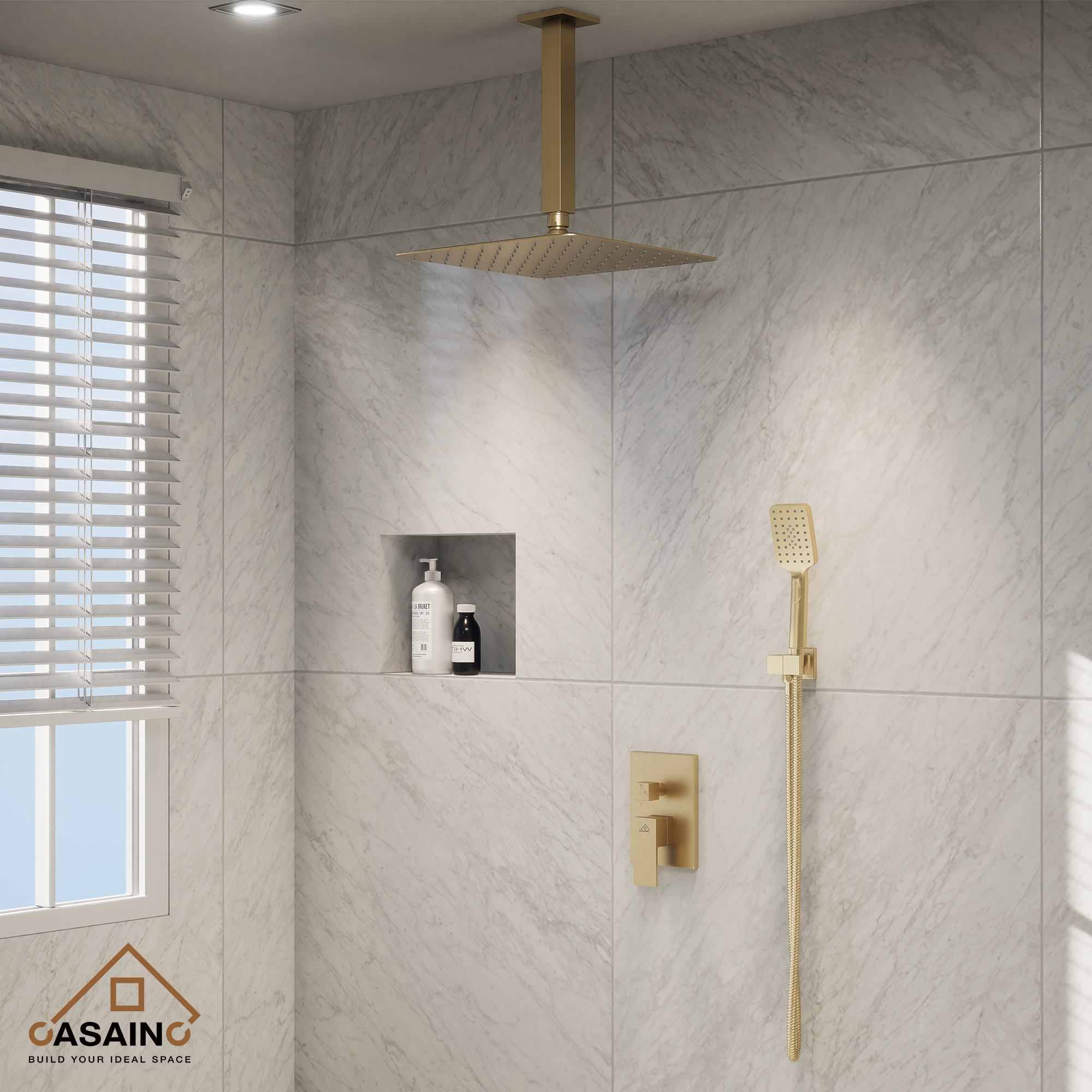 10" Brushed Gold Shower System Wall/Ceiling Mount Rain Shower System