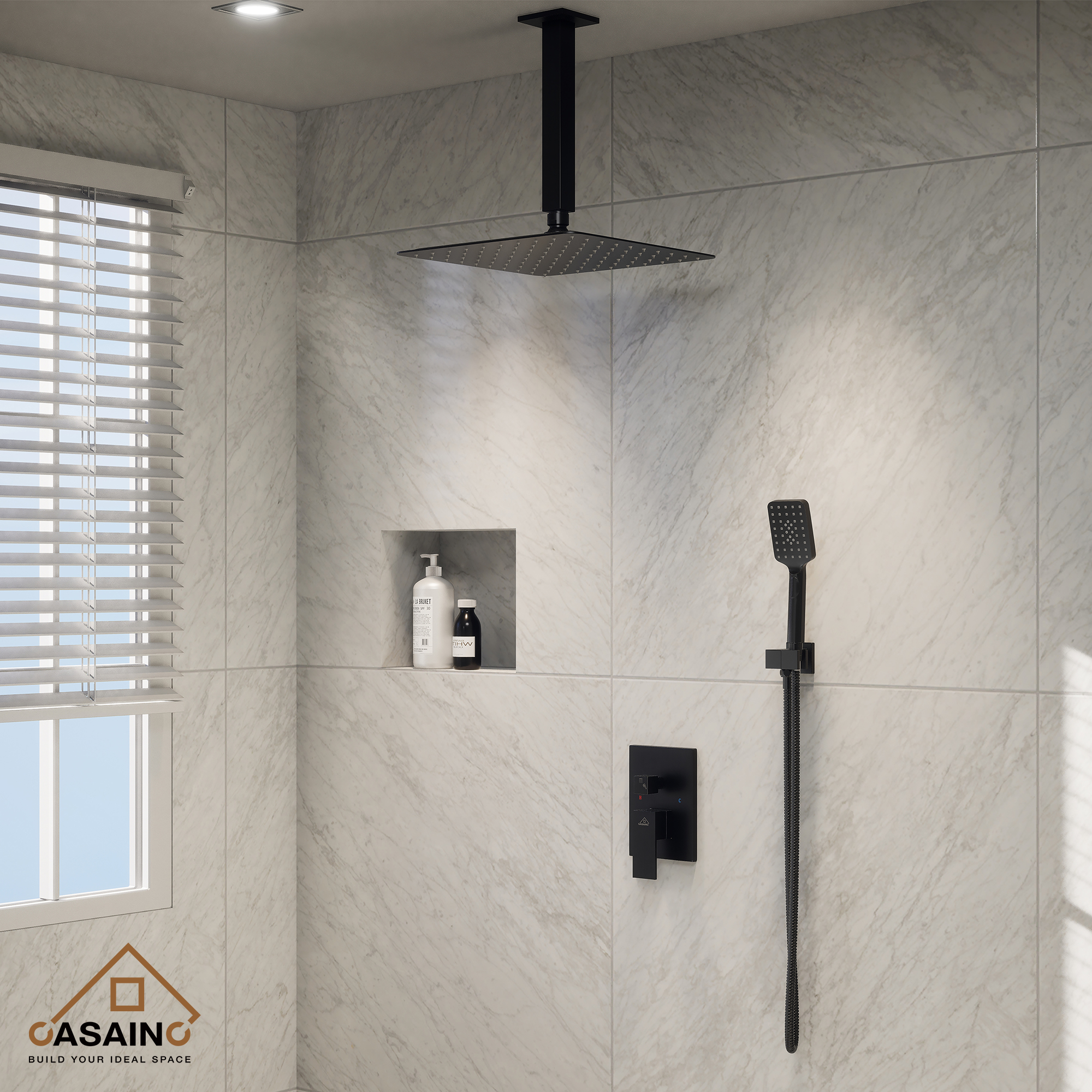 10" Square Ceiling Mounted Rain Shower System with Hand Shower